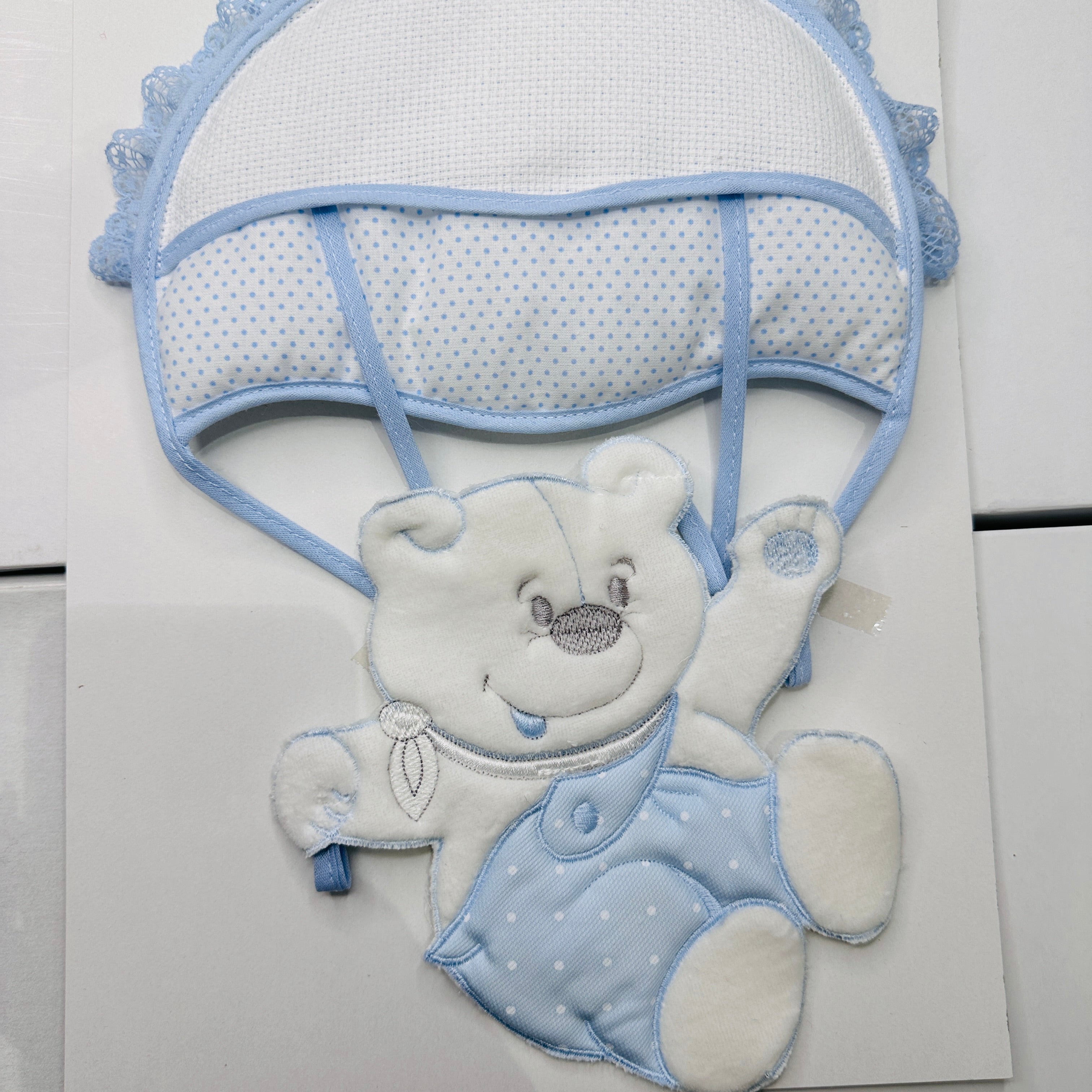 Fiocco nascita Orso mongolfiera Celeste dim.25x30
