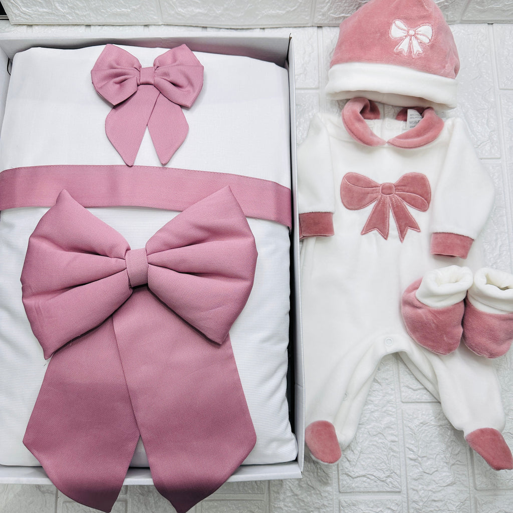 Set Nascita in Ciniglia Fiocco Rosa Antico