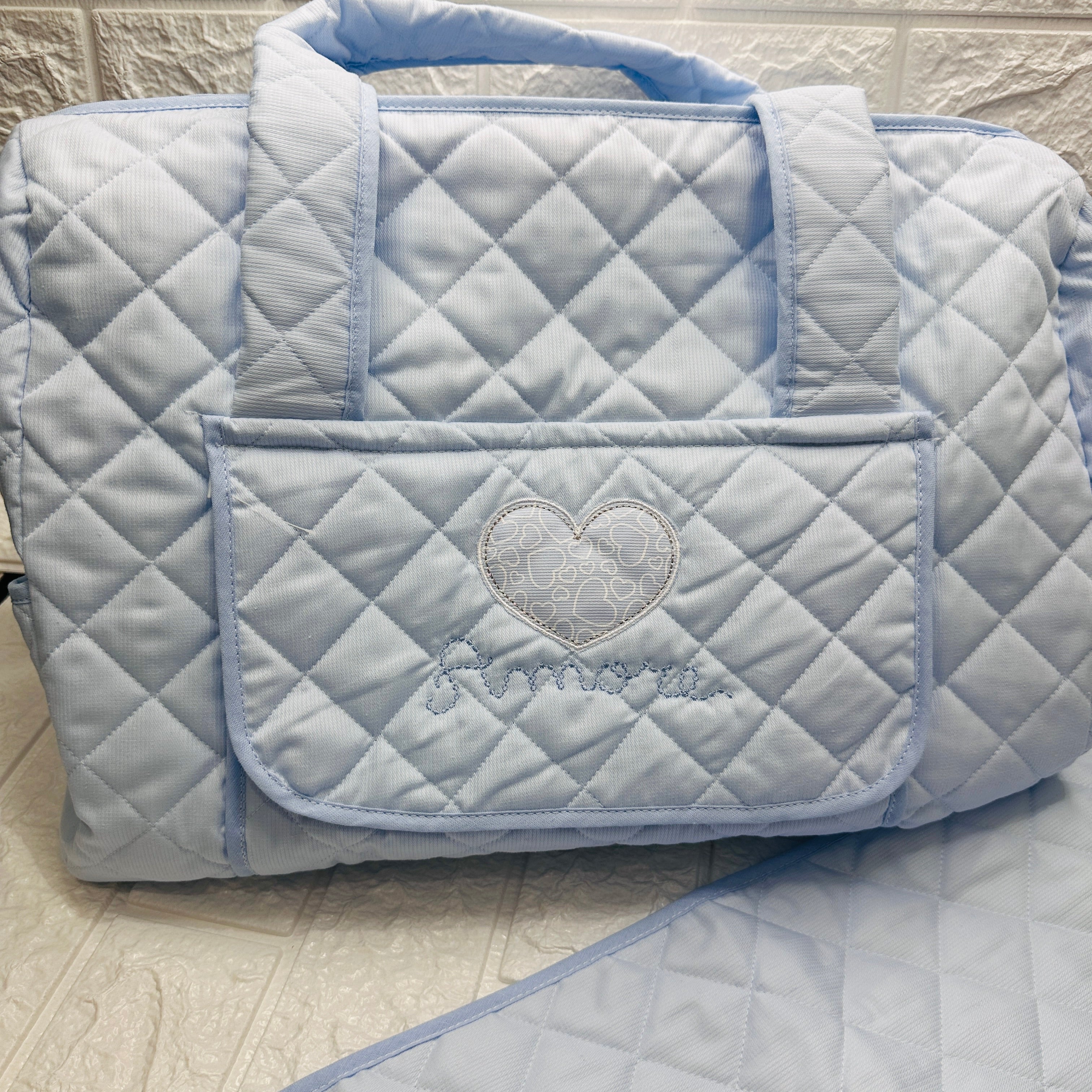 Borsa Nascita cuore celeste               dim 45x30x18
