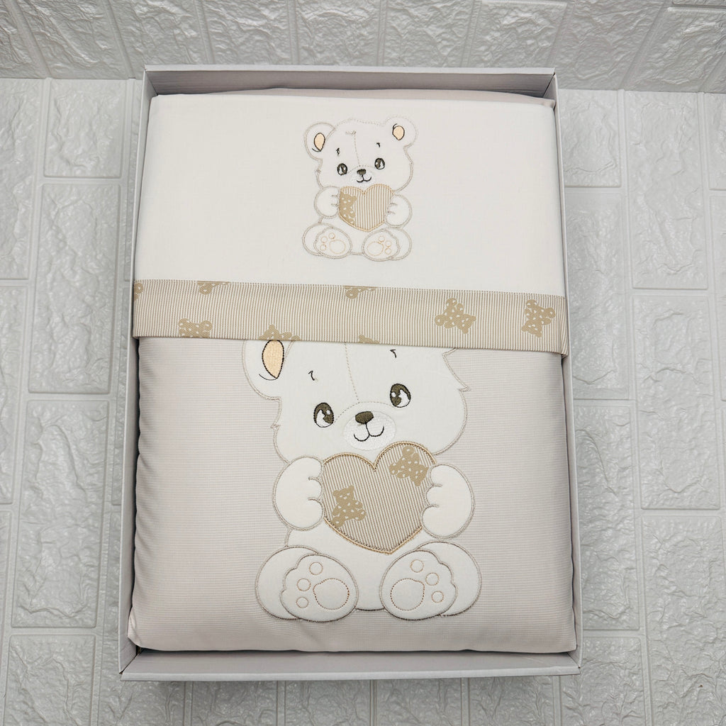 Set completo carrozzina orso cuore panna