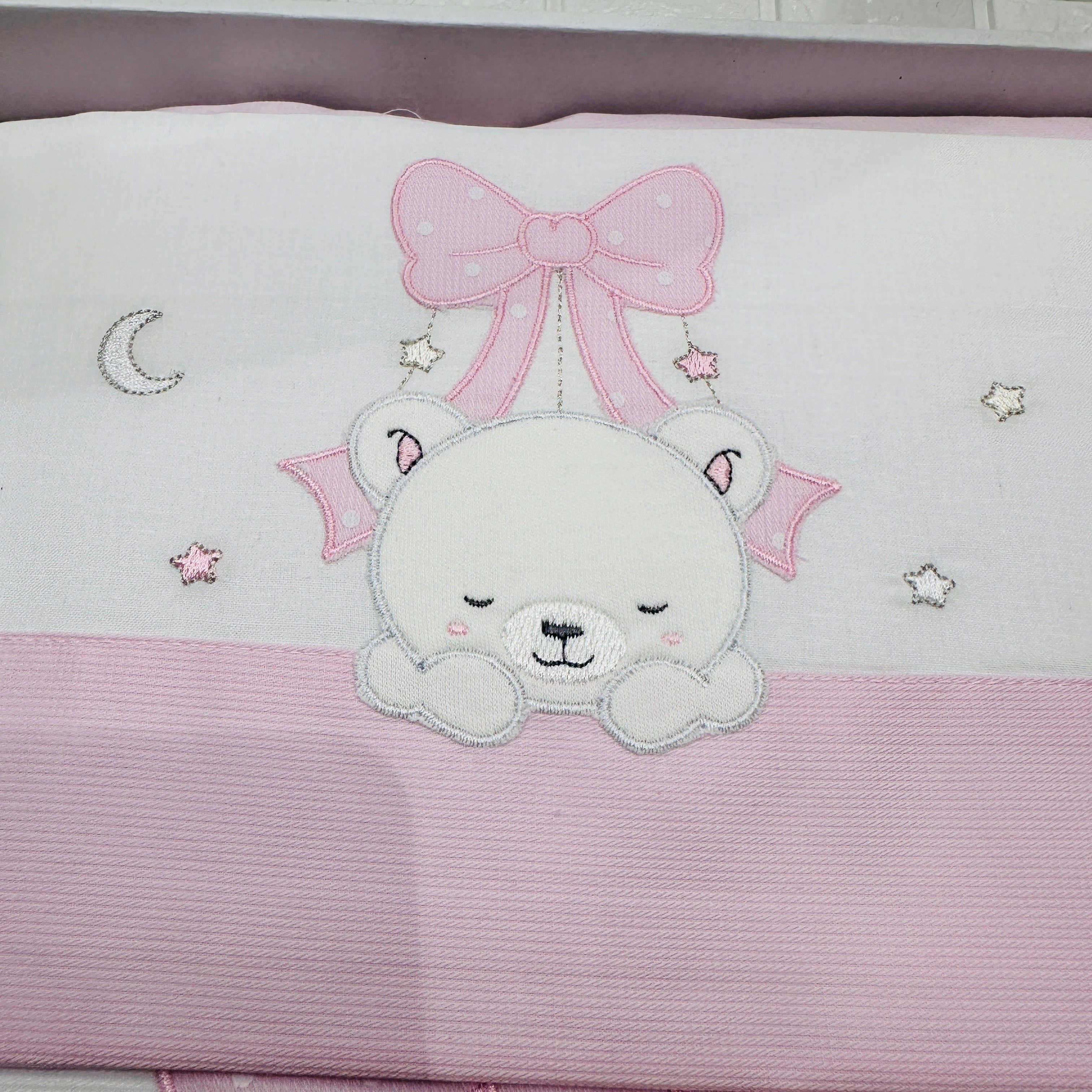 Set completo carrozzina Orsetto fiocco rosa