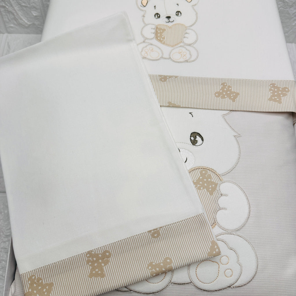 Set completo carrozzina orso cuore panna