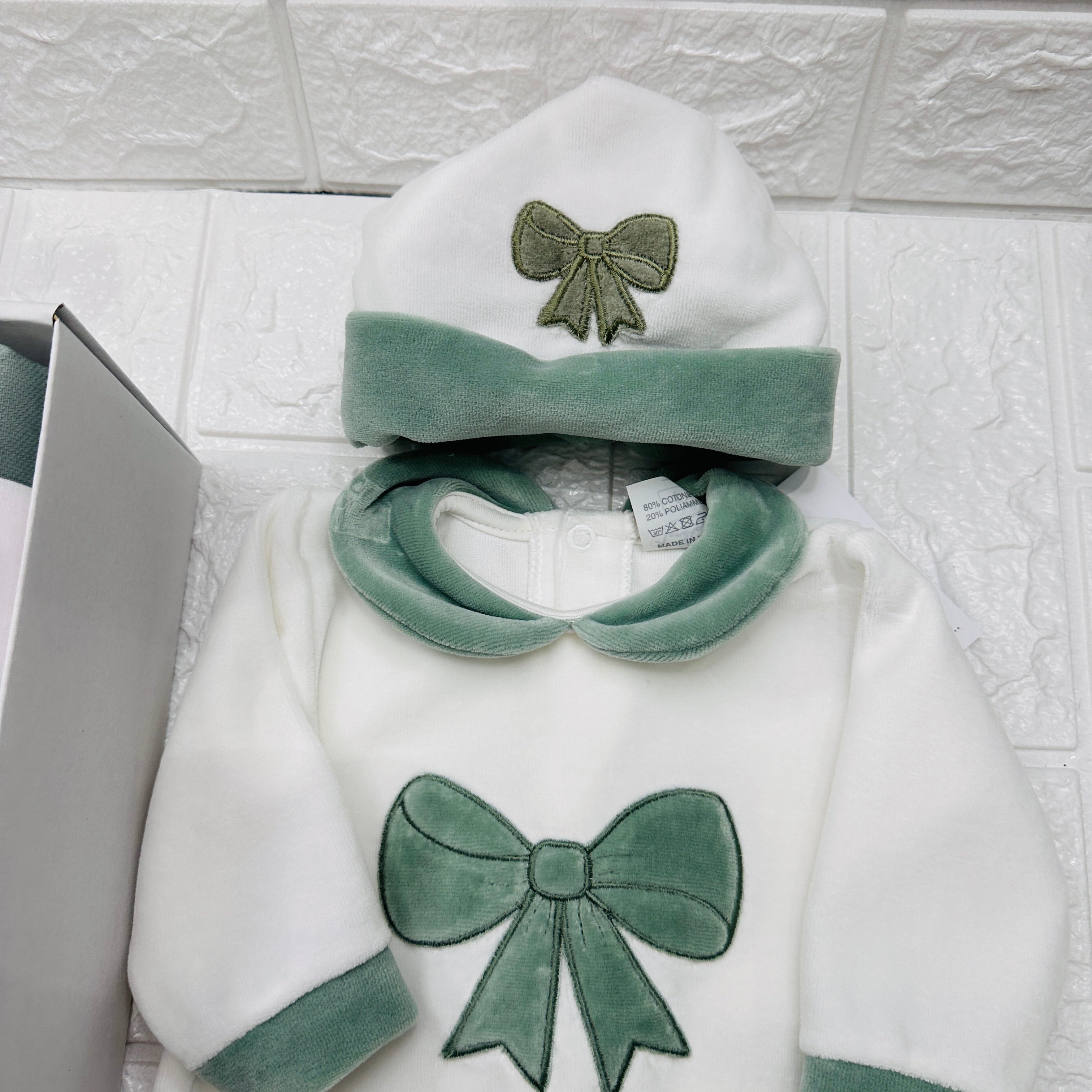 Set nascita ciniglia fiocco verde
