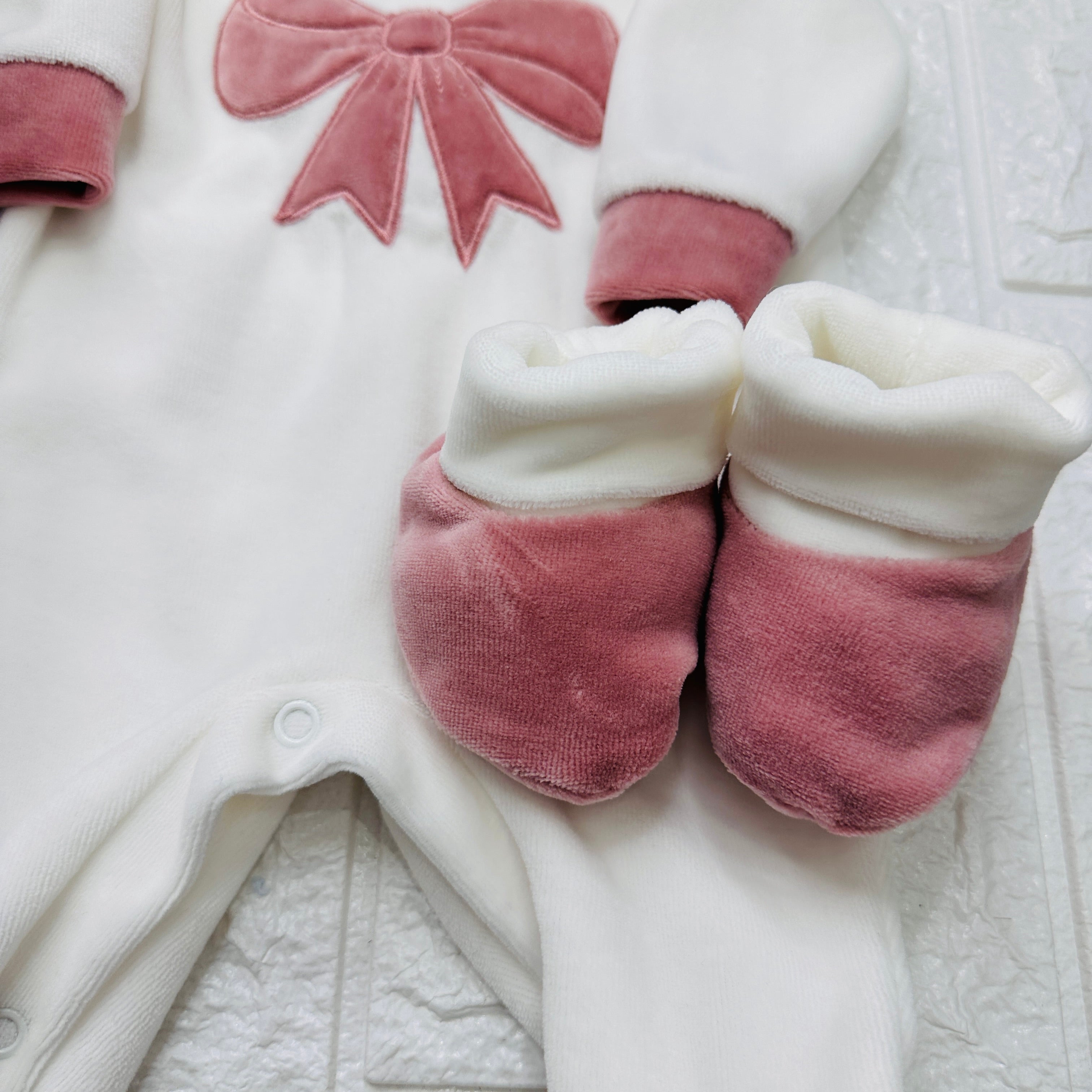 Set Nascita in Ciniglia Fiocco Rosa Antico
