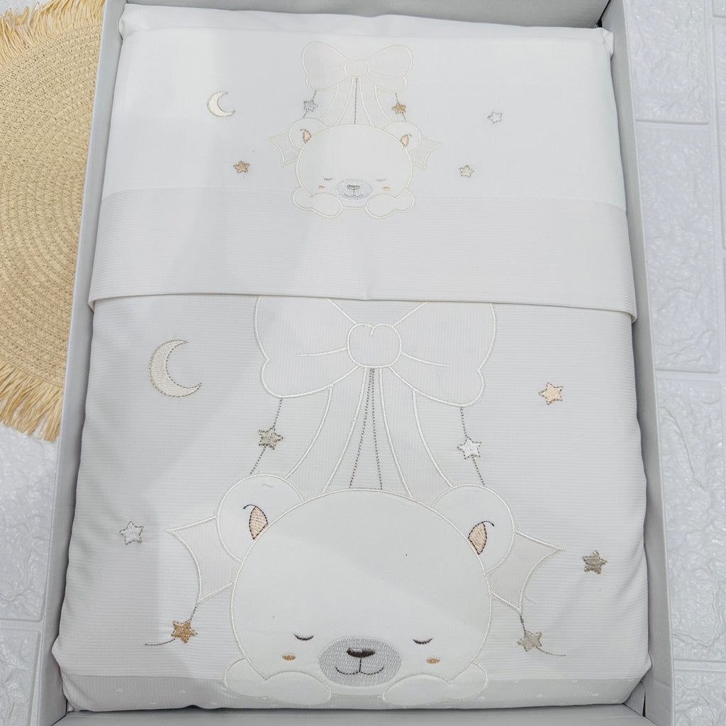 Set Completo carrozzina Orso bianco sopra Fiocco