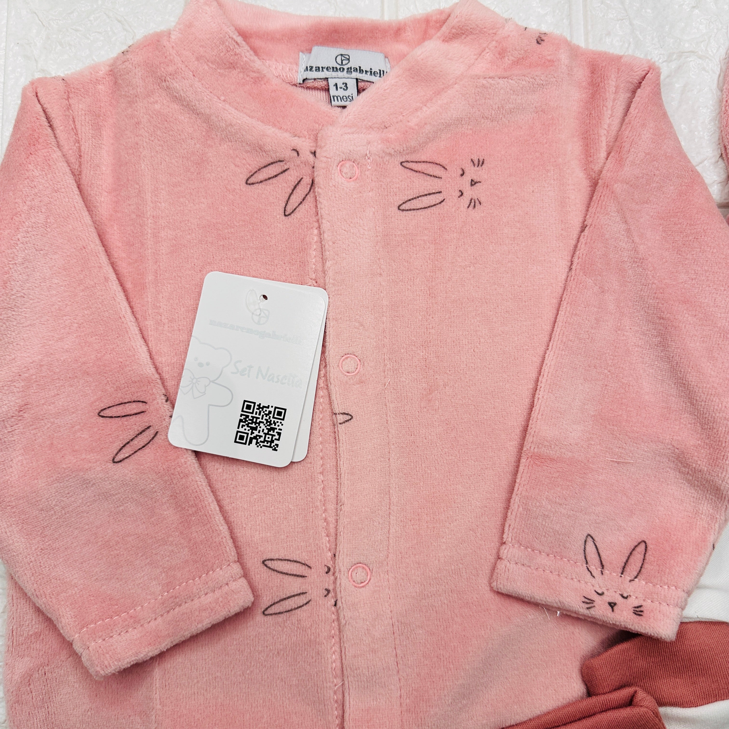 Set 4 pezzi neonato in Ciniglia rosa