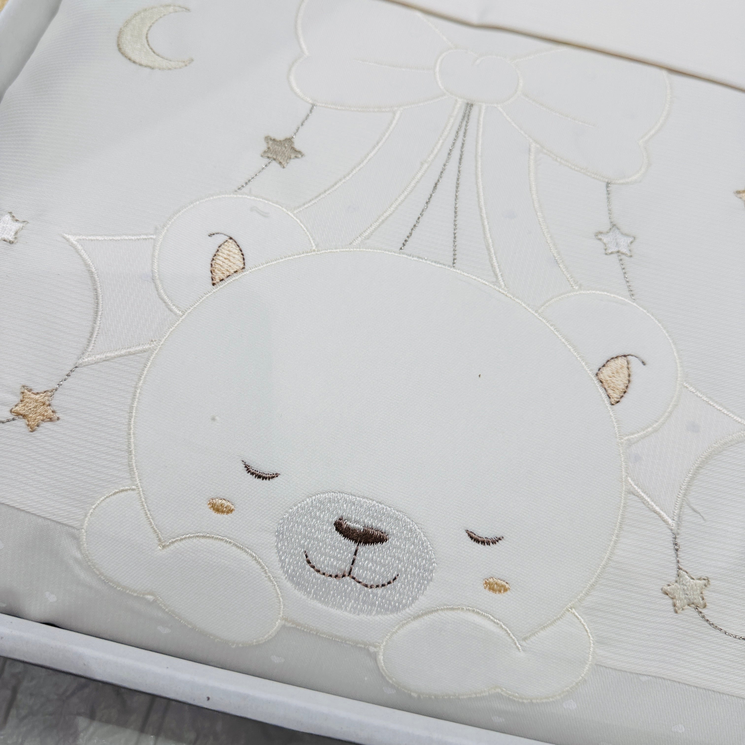 Set Completo carrozzina Orso bianco sopra Fiocco
