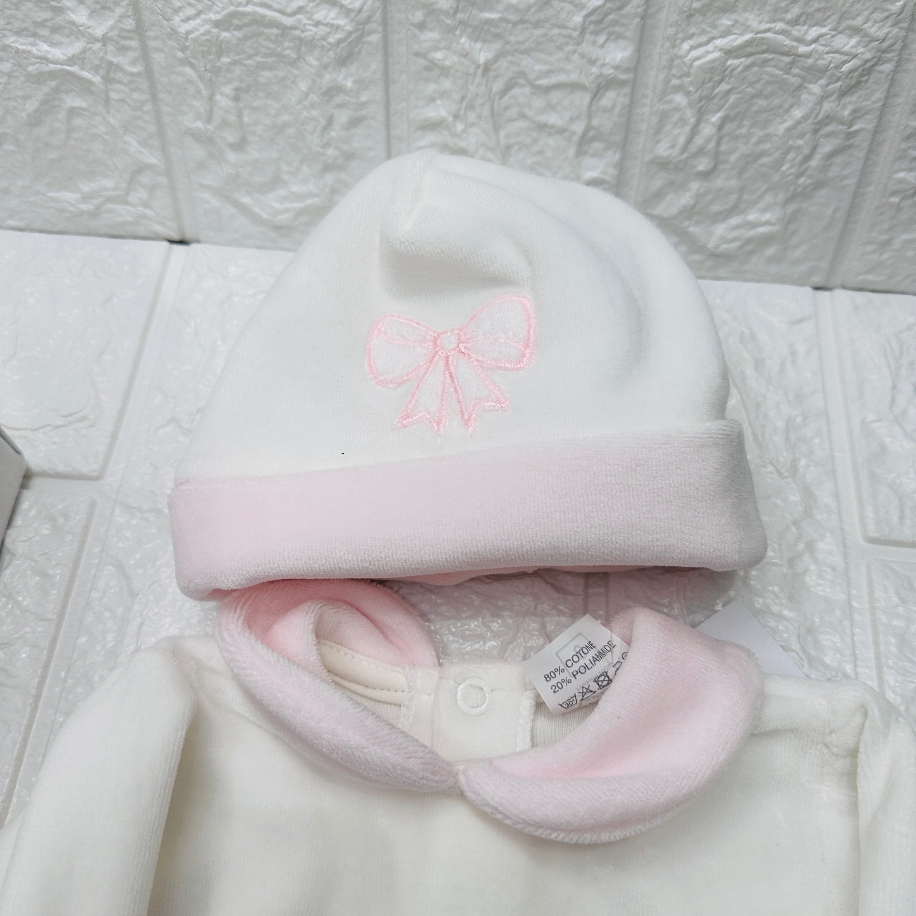 Set completo nascita ciniglia fiocco rosa