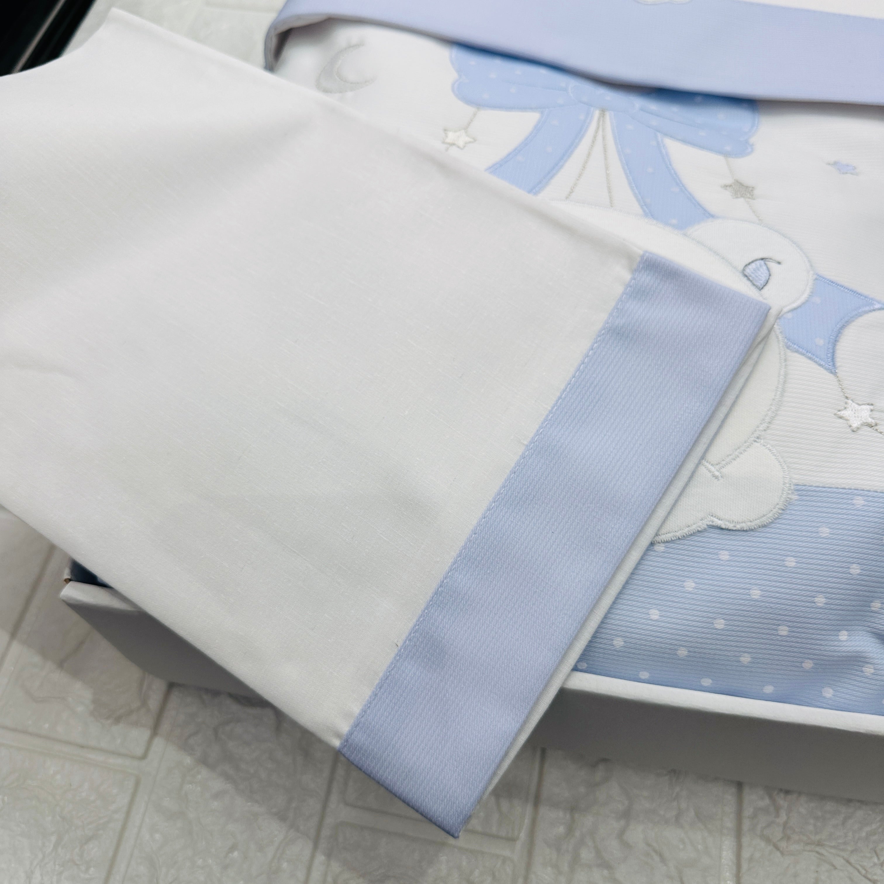 Set completo carrozzina orso fiocco celeste