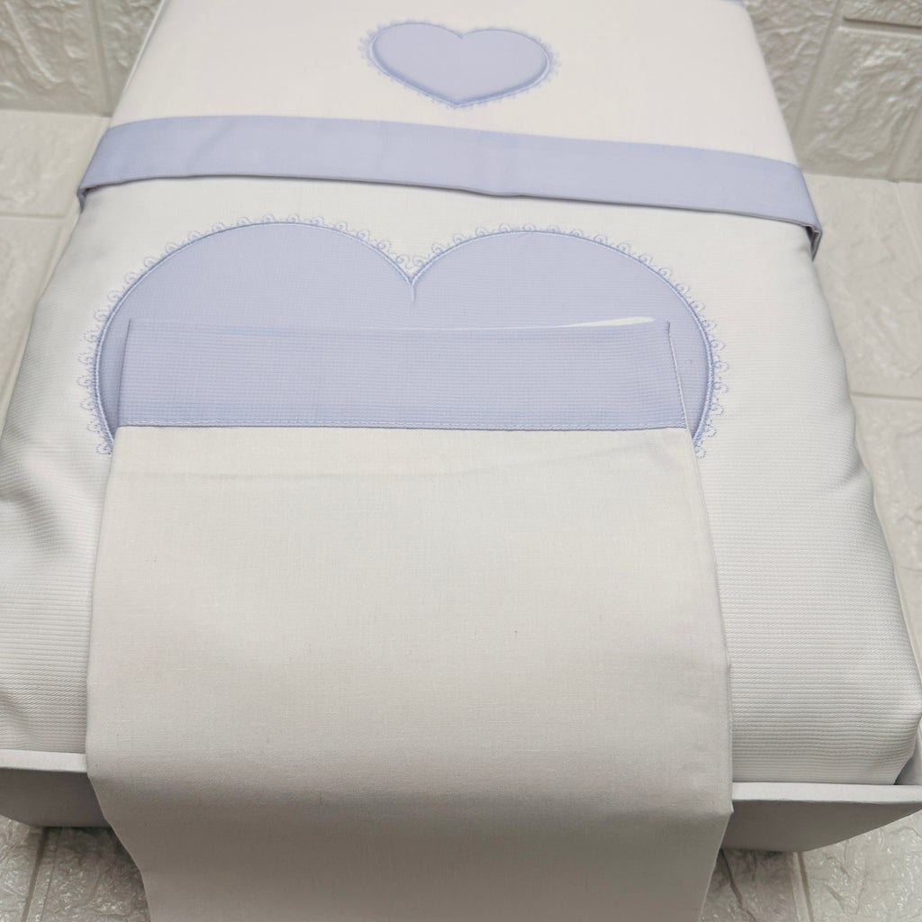 Set completo carrozzina cuore celeste