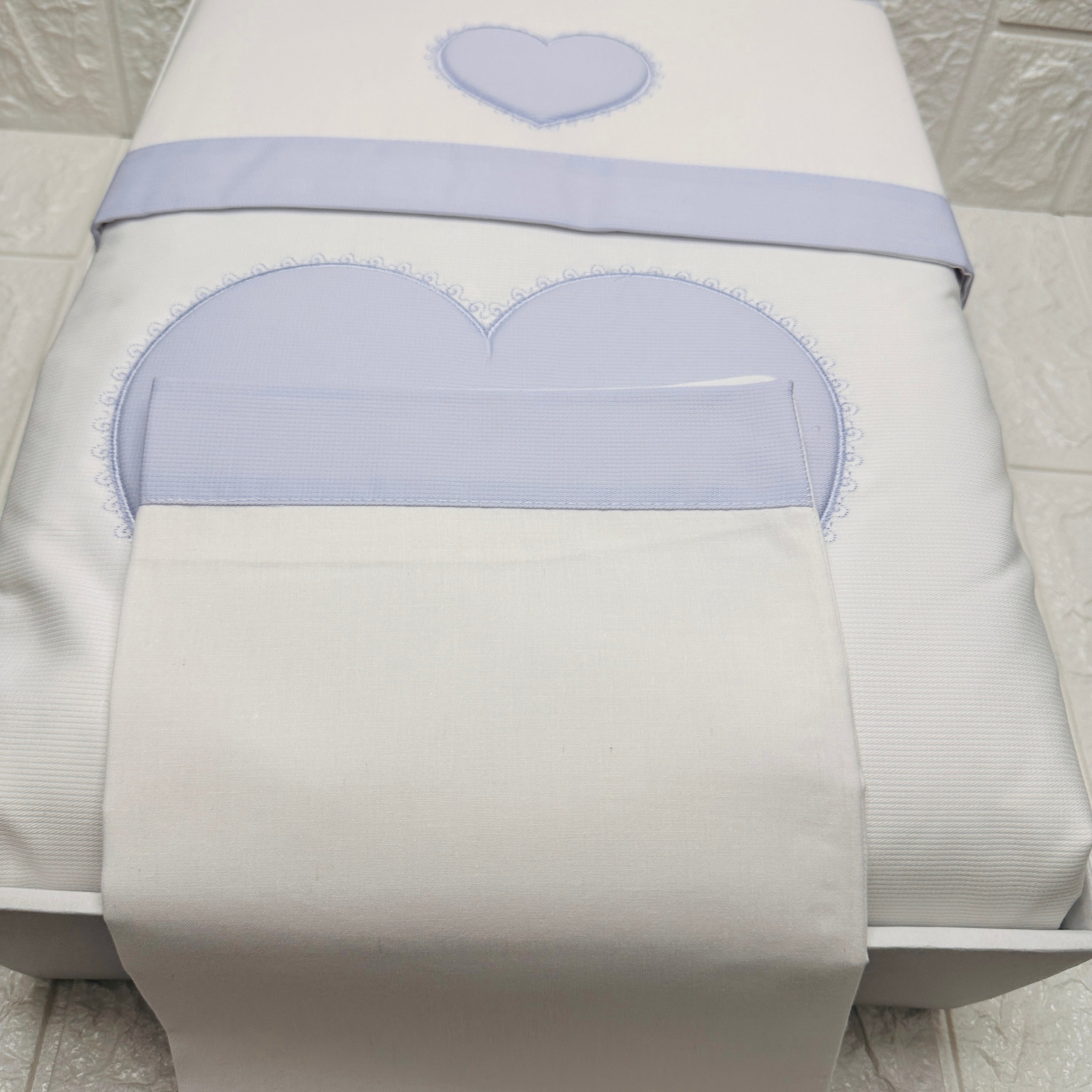 Set completo carrozzina cuore celeste