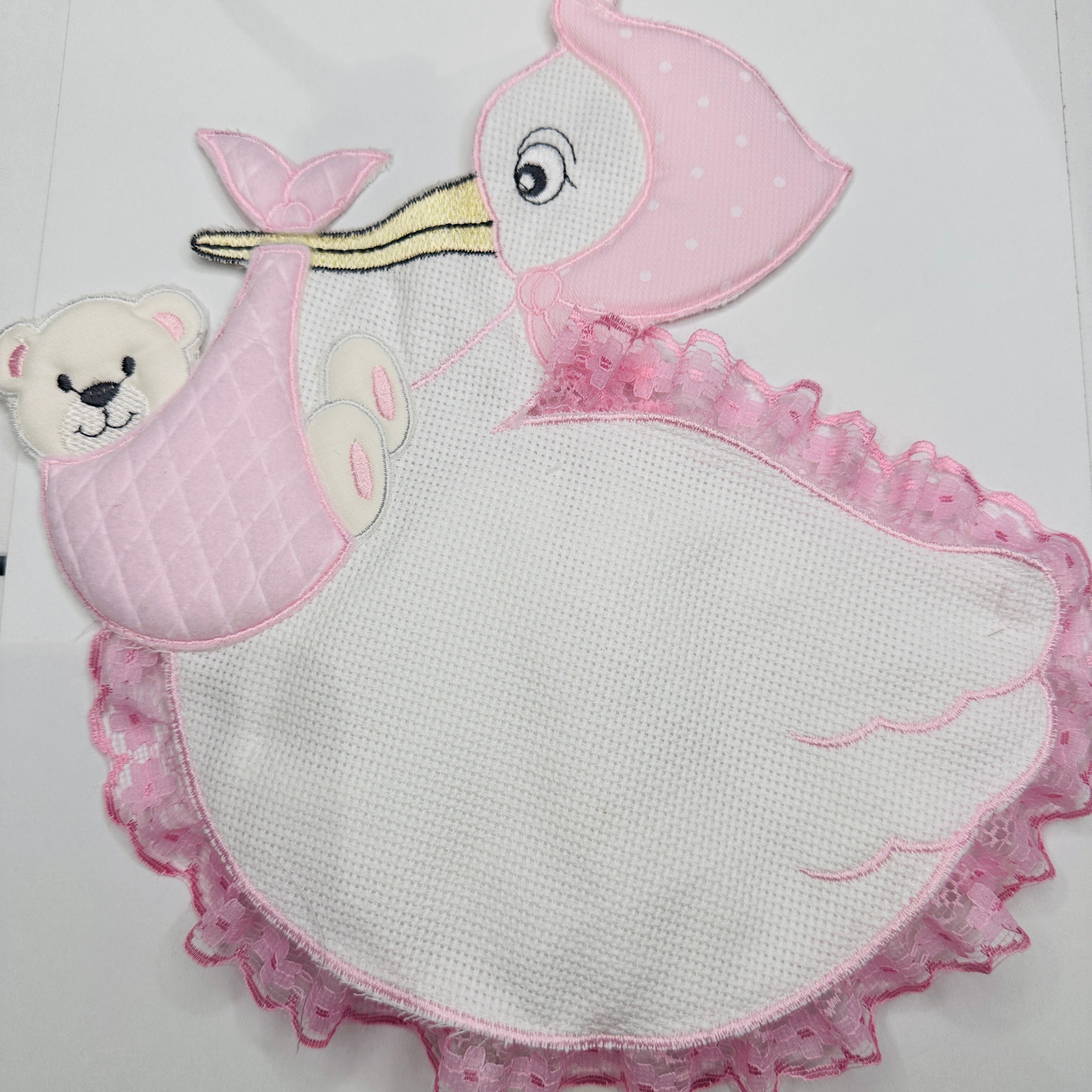 Fiocco nascita Cicogna  Rosa dim.25x30