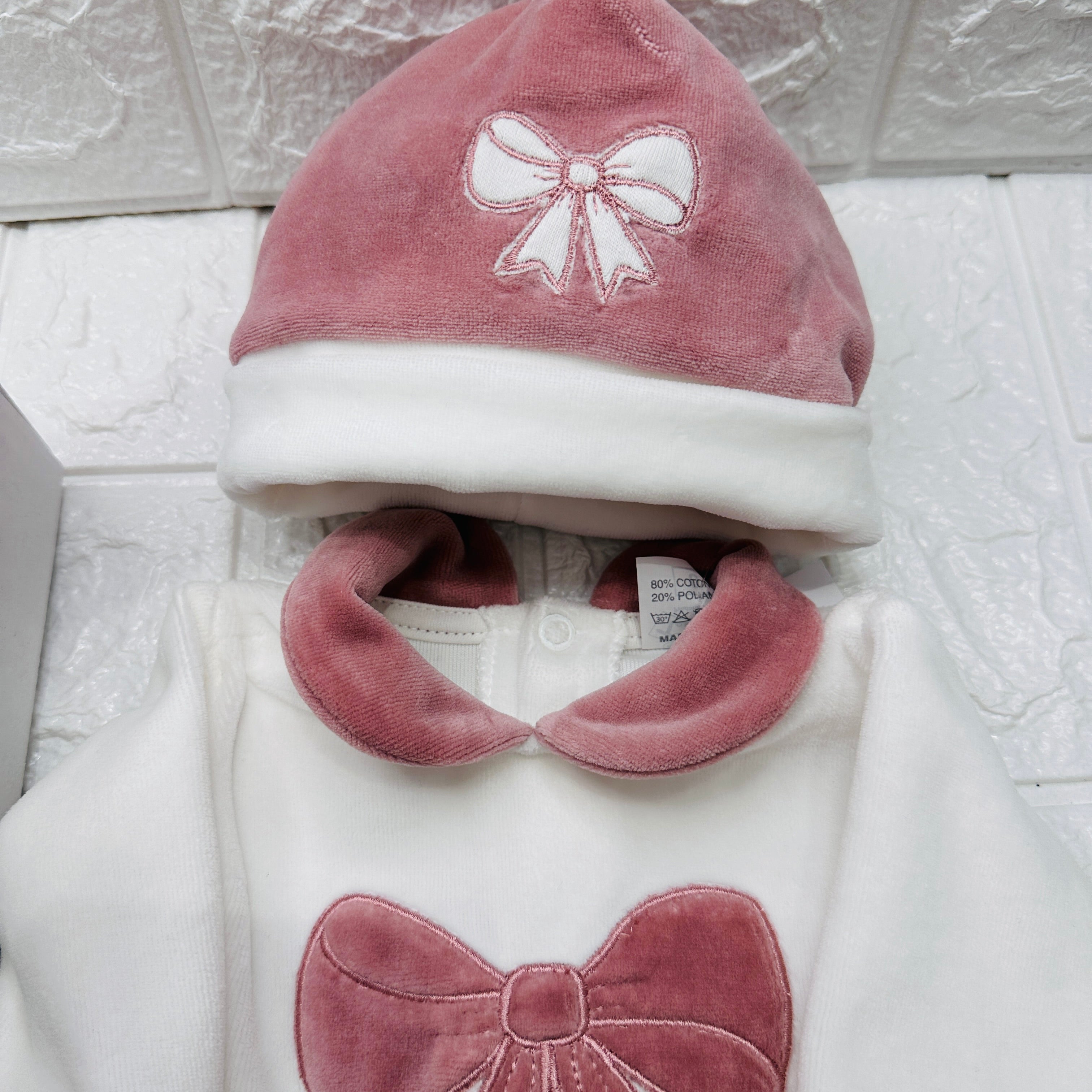 Set Nascita in Ciniglia Fiocco Rosa Antico