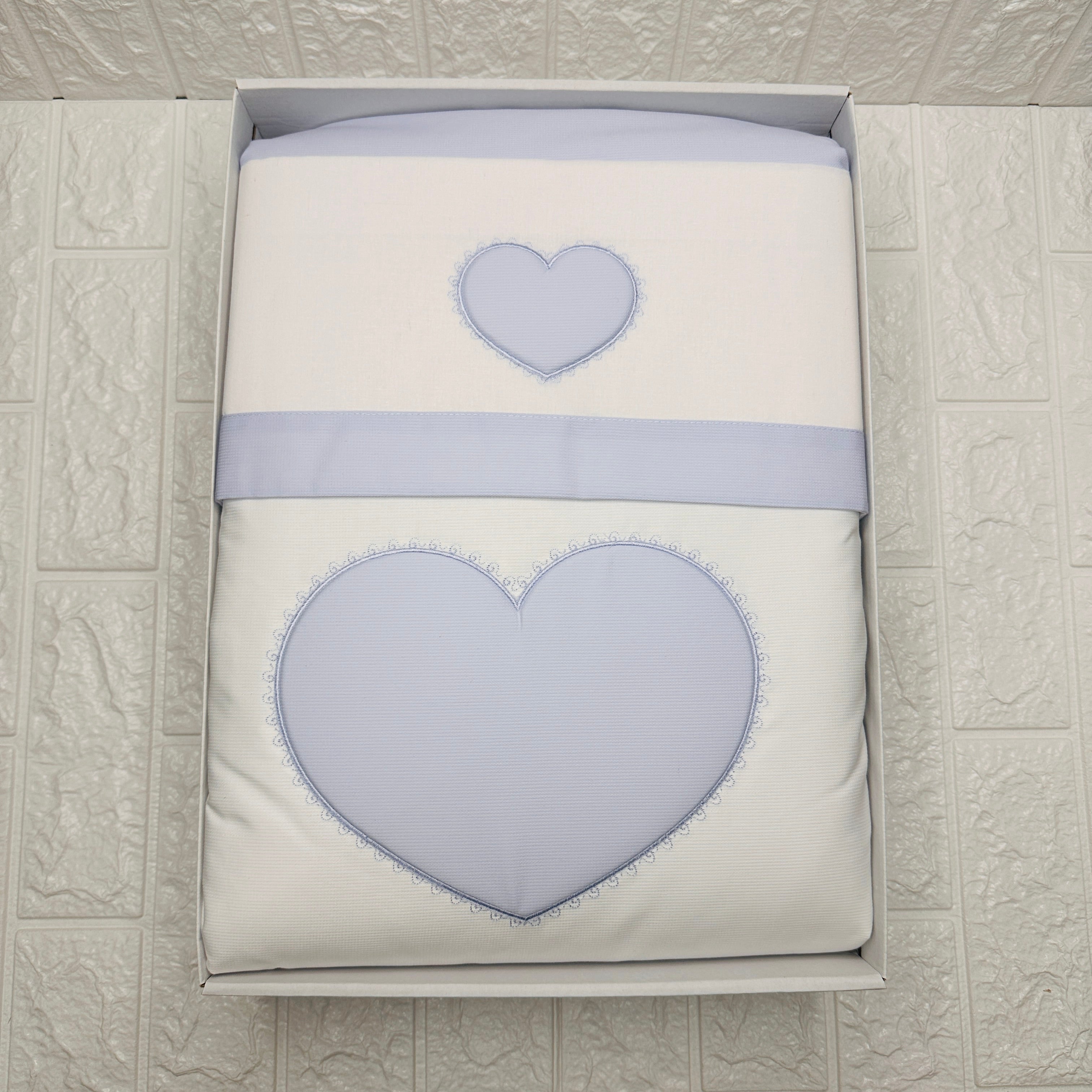 Set completo carrozzina cuore celeste