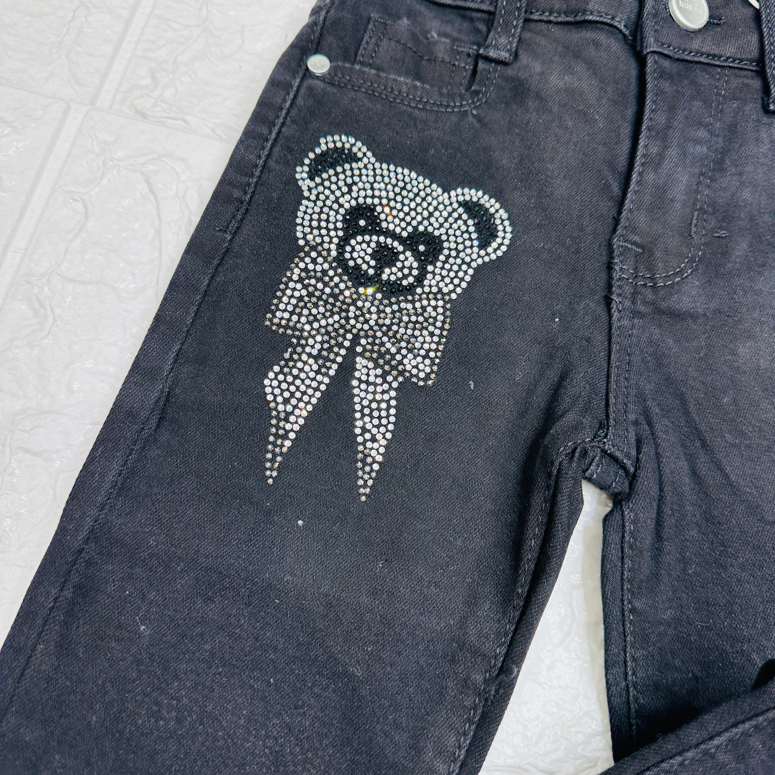 Jeans orsetto strass nero