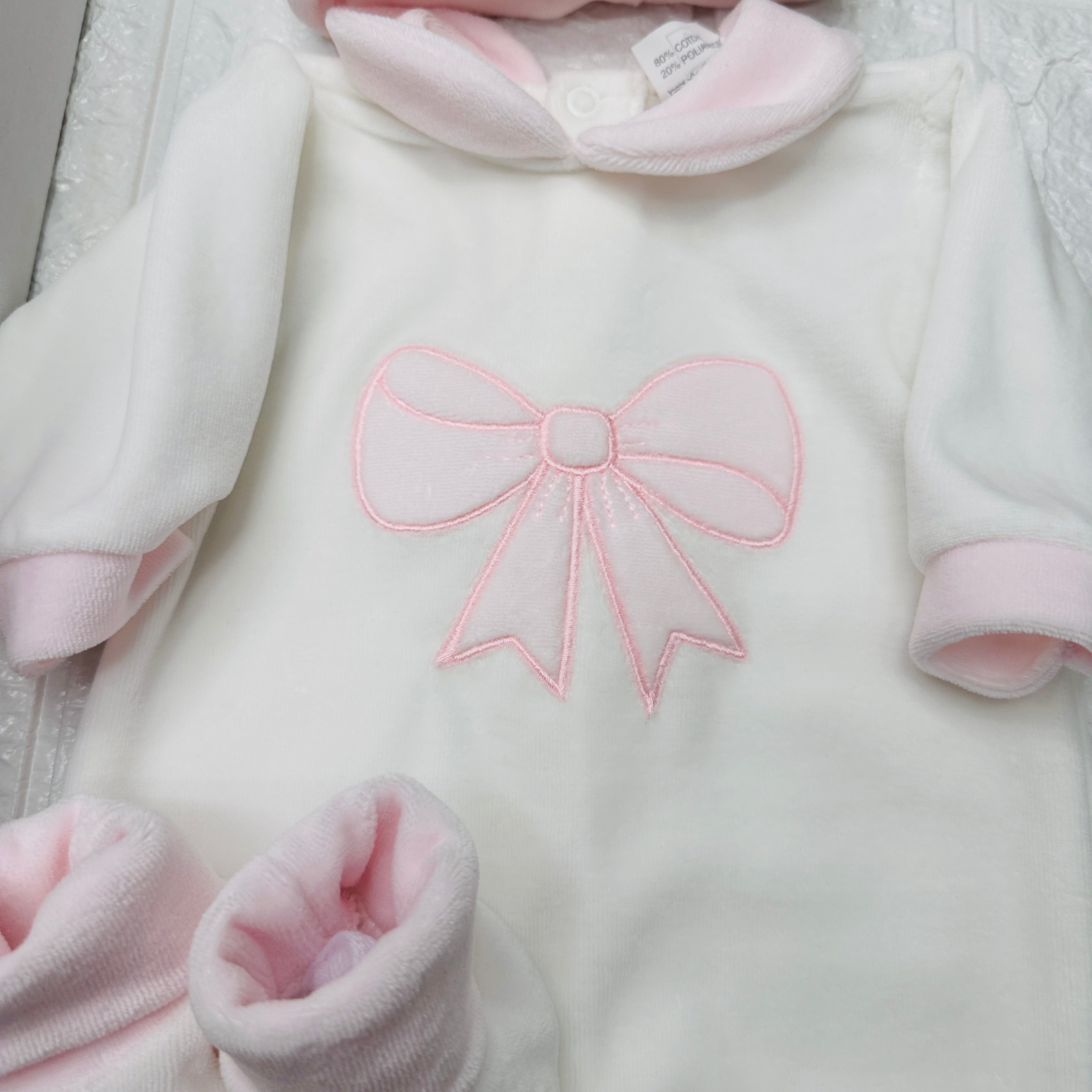 Set completo nascita ciniglia fiocco rosa