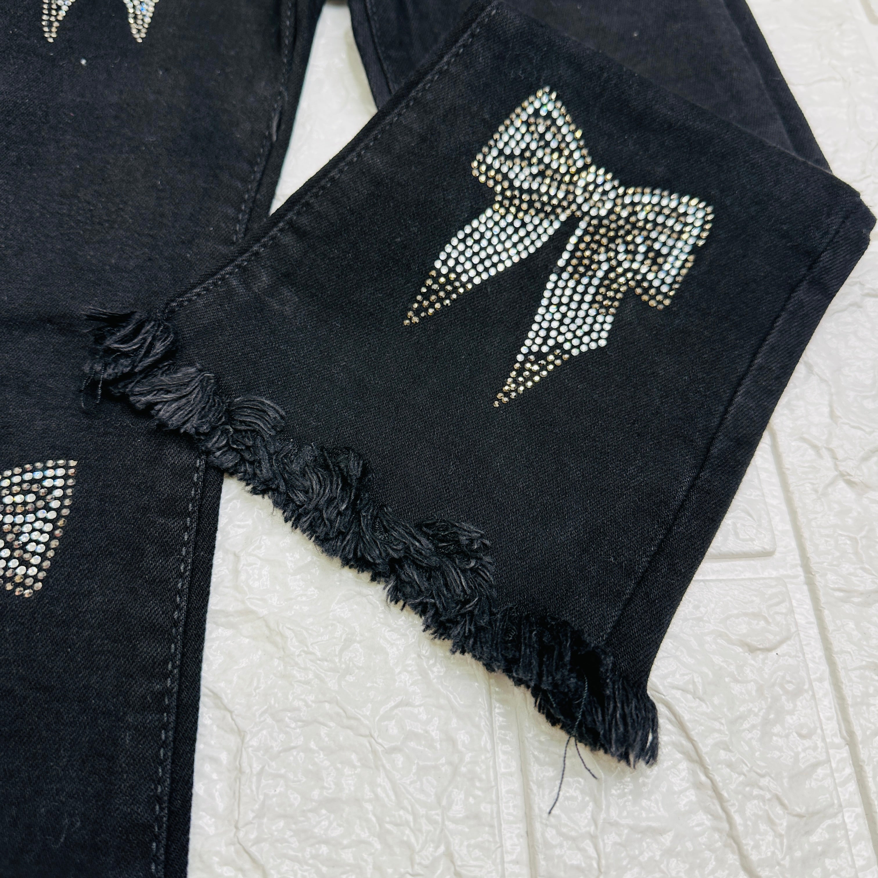 Jeans orsetto strass nero
