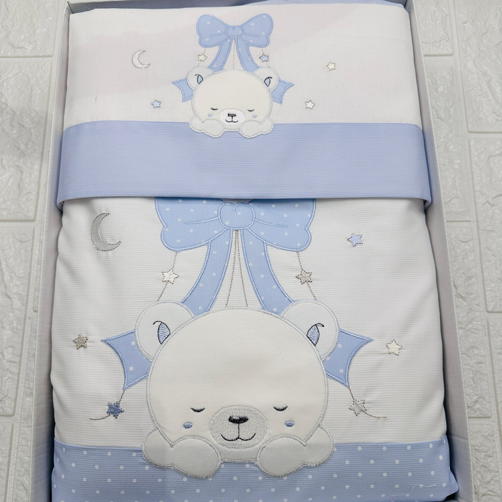 Set completo carrozzina orso fiocco celeste