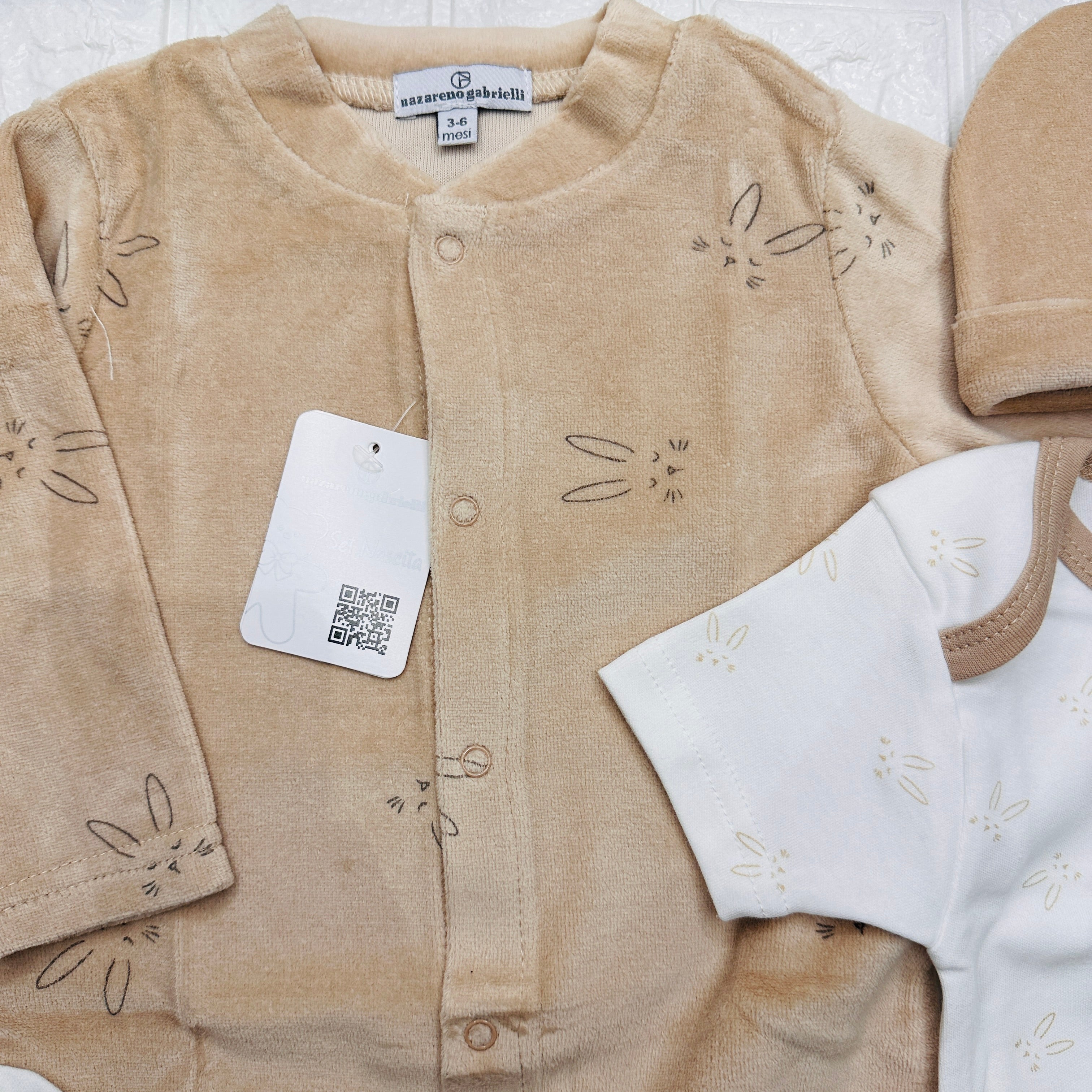 Set 4 pezzi neonato in Ciniglia beige