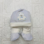 Cappello e babbucce ciniglia orso fiocco celeste