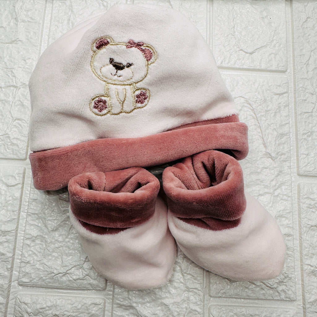 Cappello e Babbucce Ciniglia Orsetta Rosa