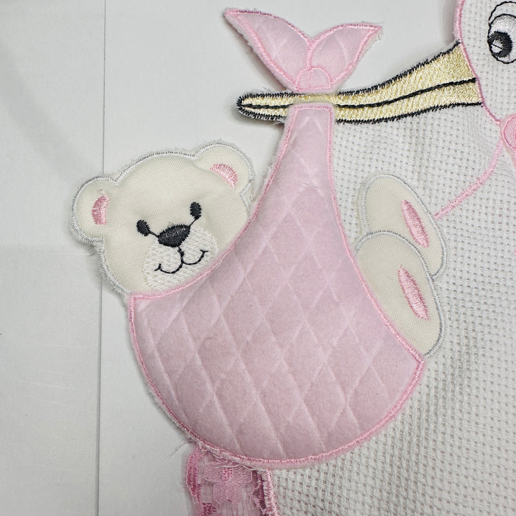 Fiocco nascita Cicogna  Rosa dim.25x30