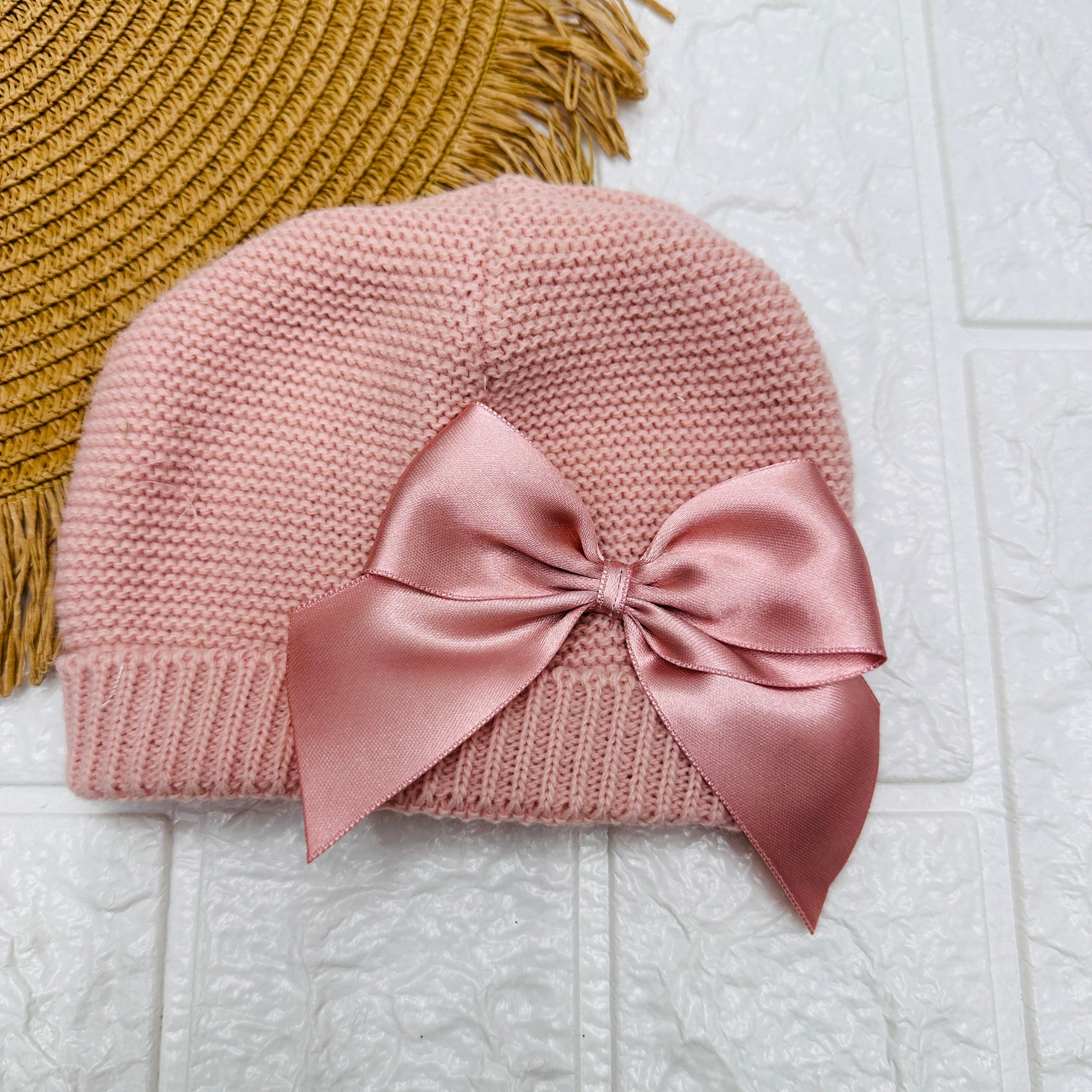Cappello fiocco rosa antico
