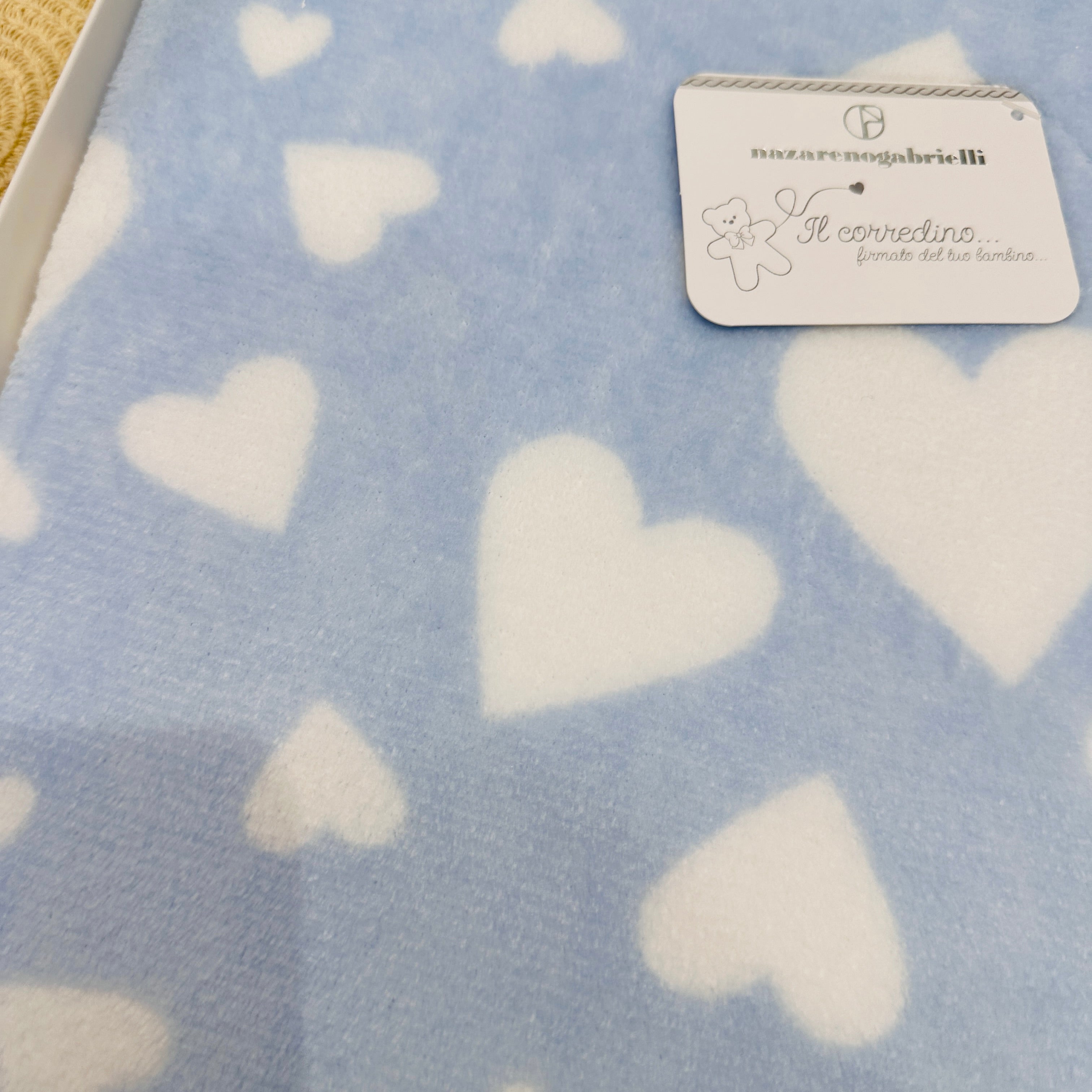 Coperta Culla pile cuore celeste  dim100x104