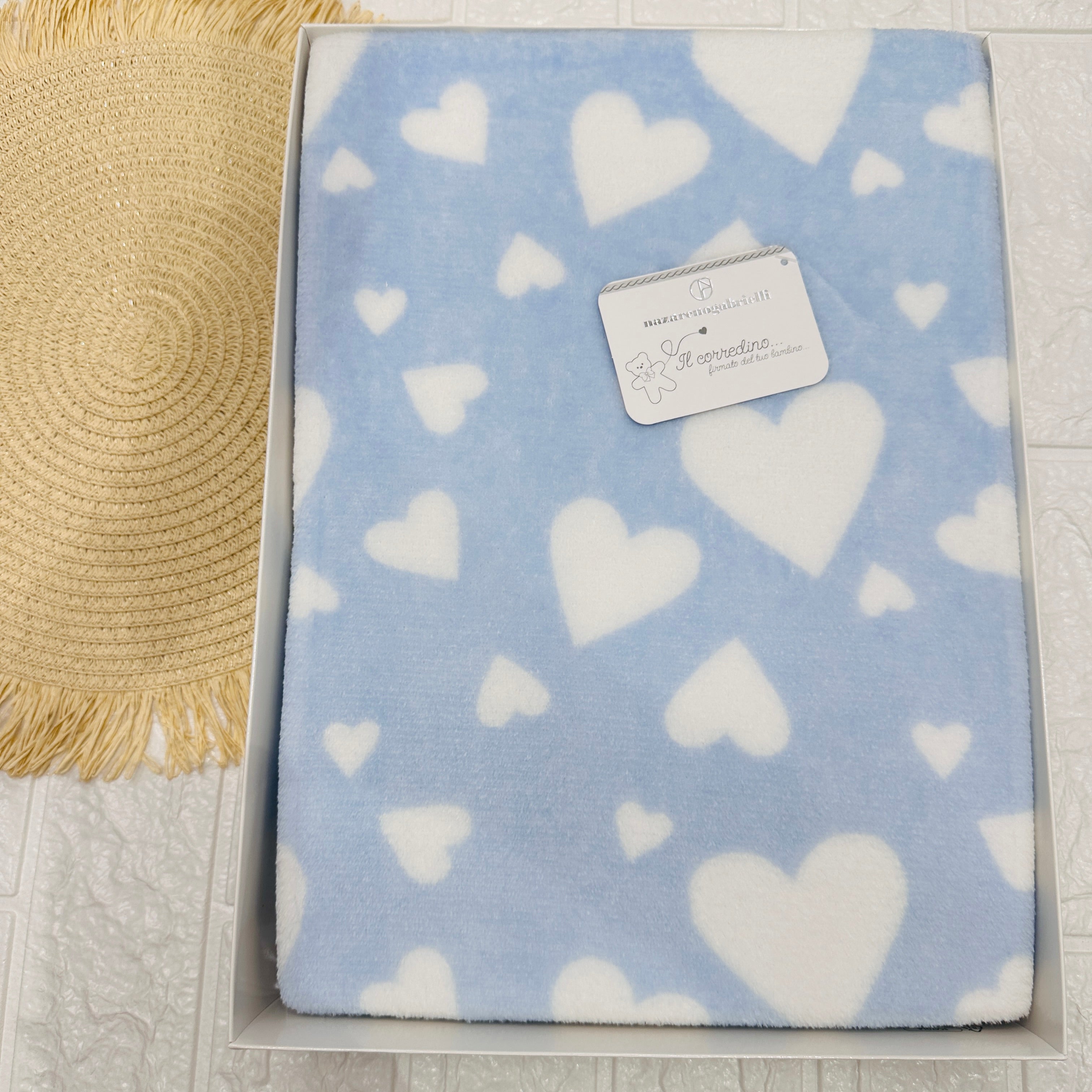 Coperta Culla pile cuore celeste  dim100x104
