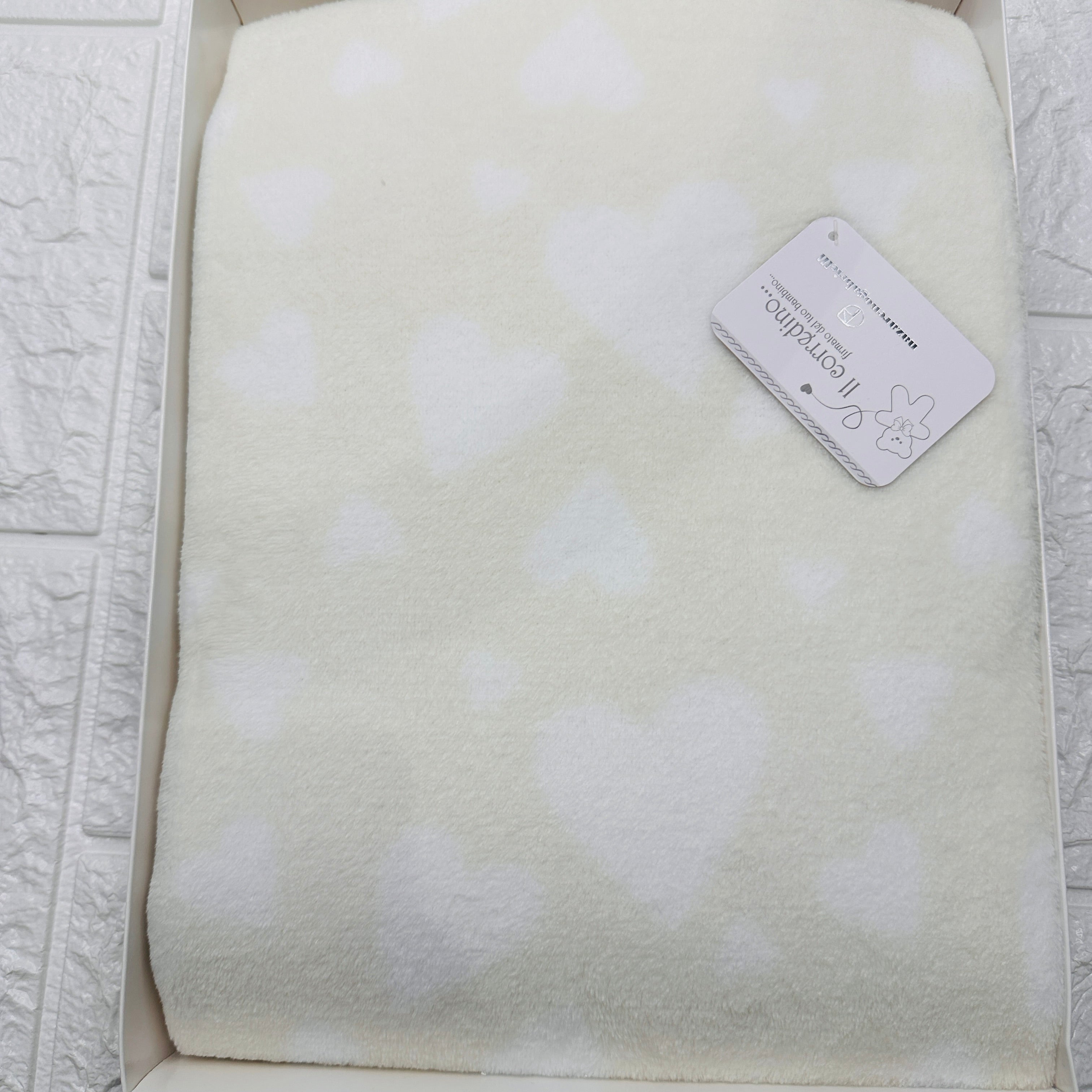 Coperta pile cuori panna