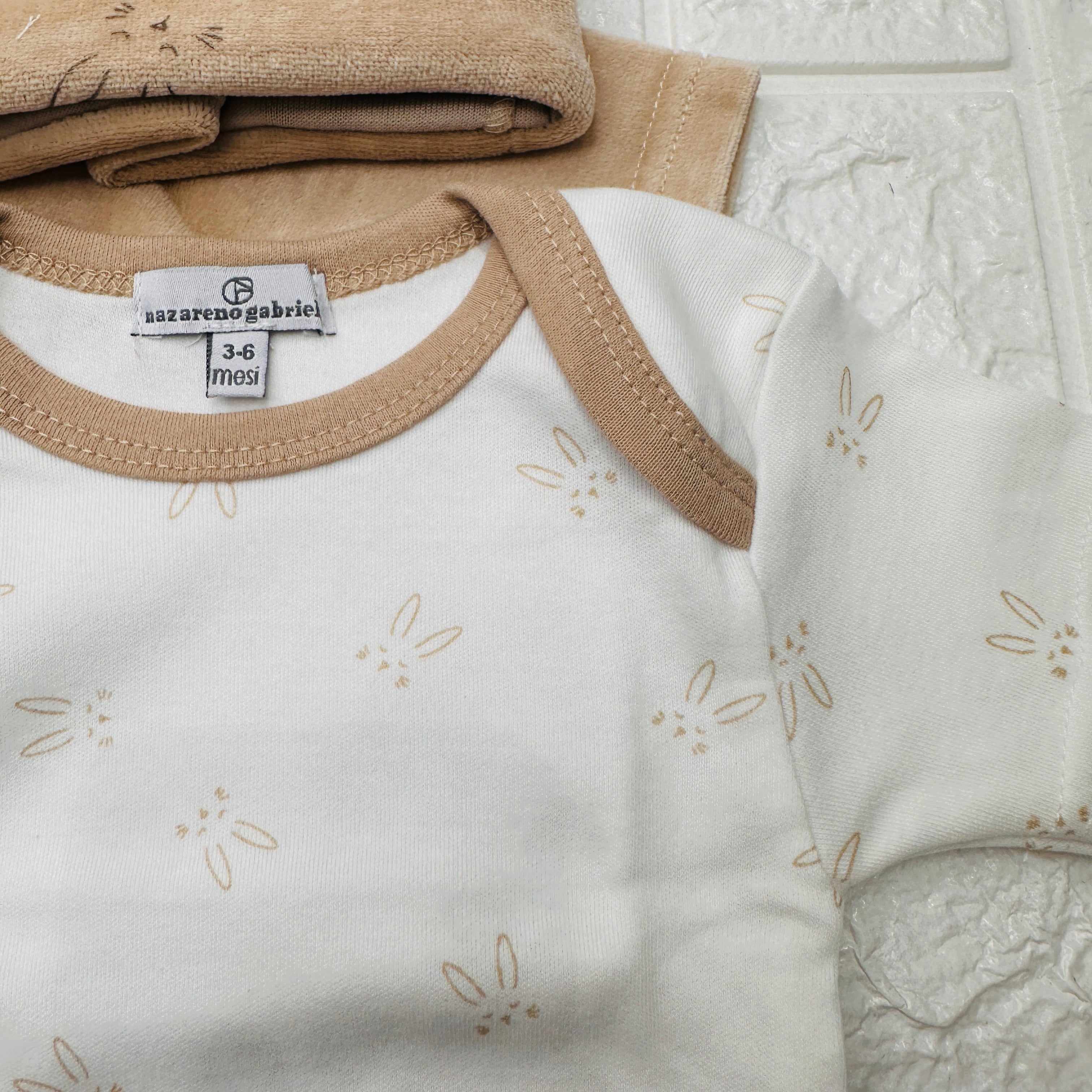 Set 4 pezzi neonato in Ciniglia beige