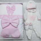 Set completo nascita ciniglia fiocco rosa