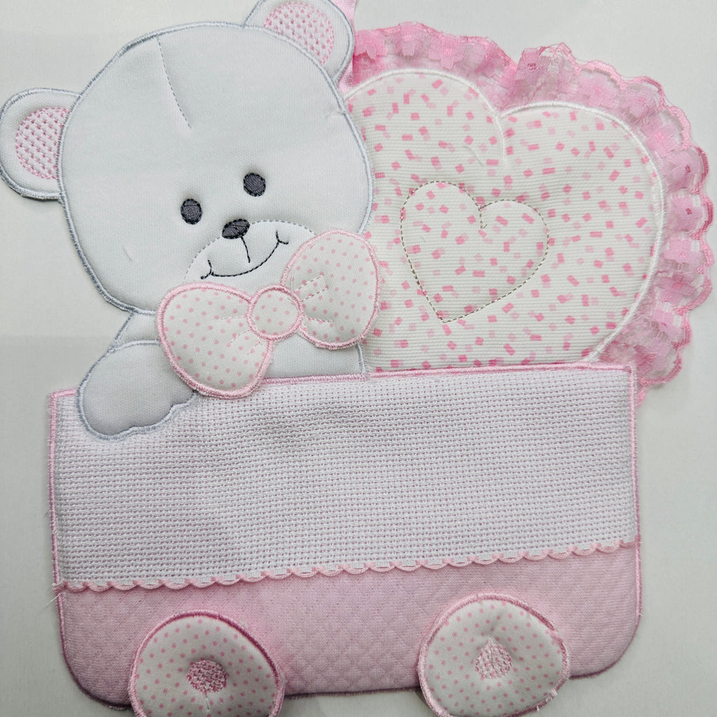 Fiocco nascita Orso culla rosa dim.25x30
