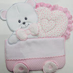Fiocco nascita Orso culla rosa dim.25x30