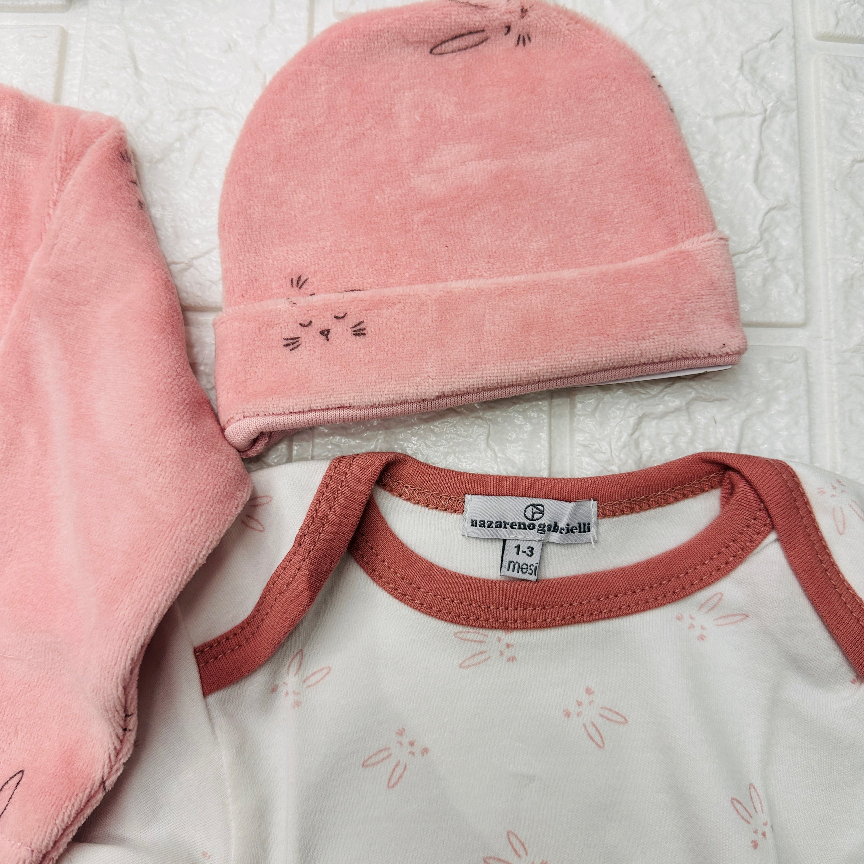 Set 4 pezzi neonato in Ciniglia rosa