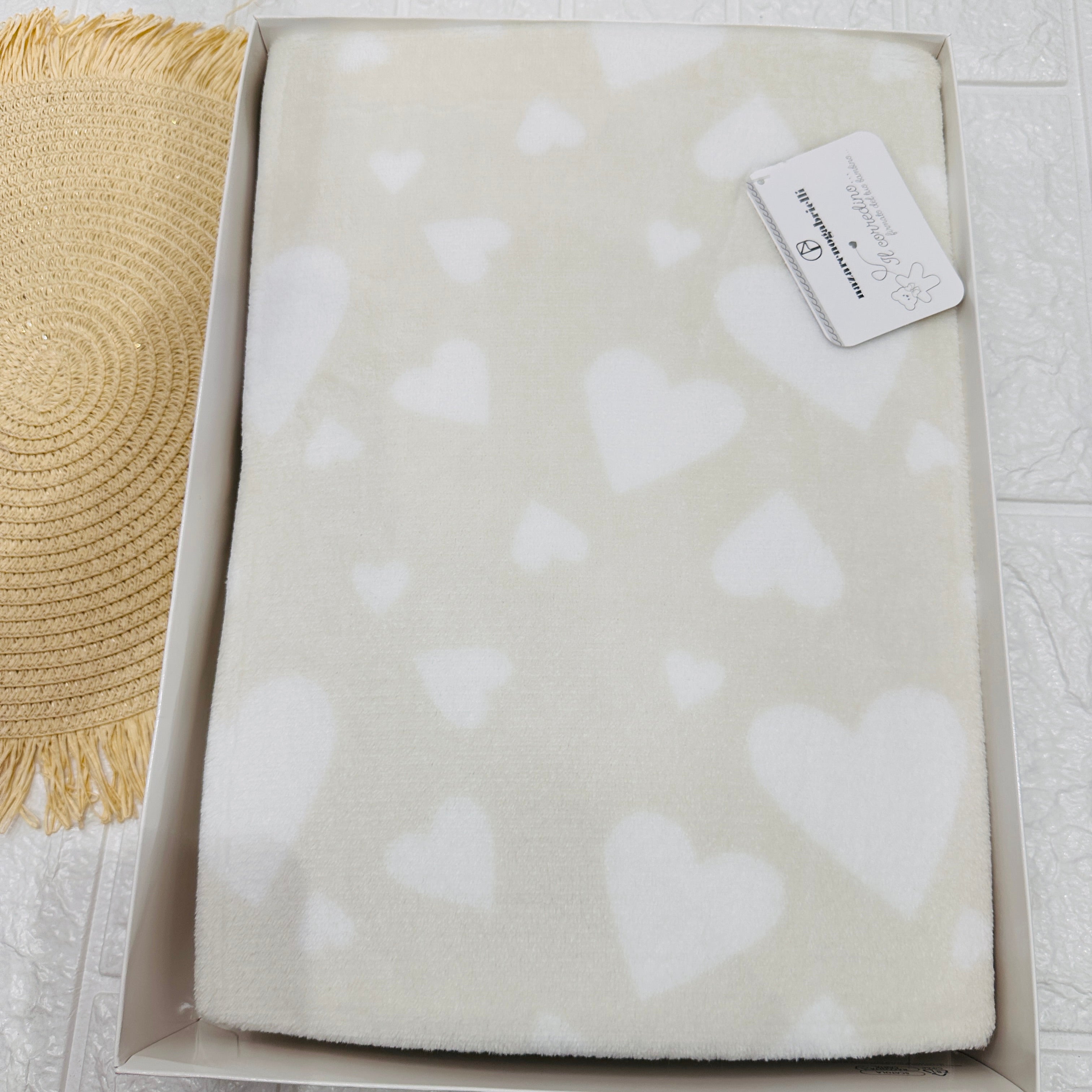 Coperta Culla pile cuore Panna dim100x104