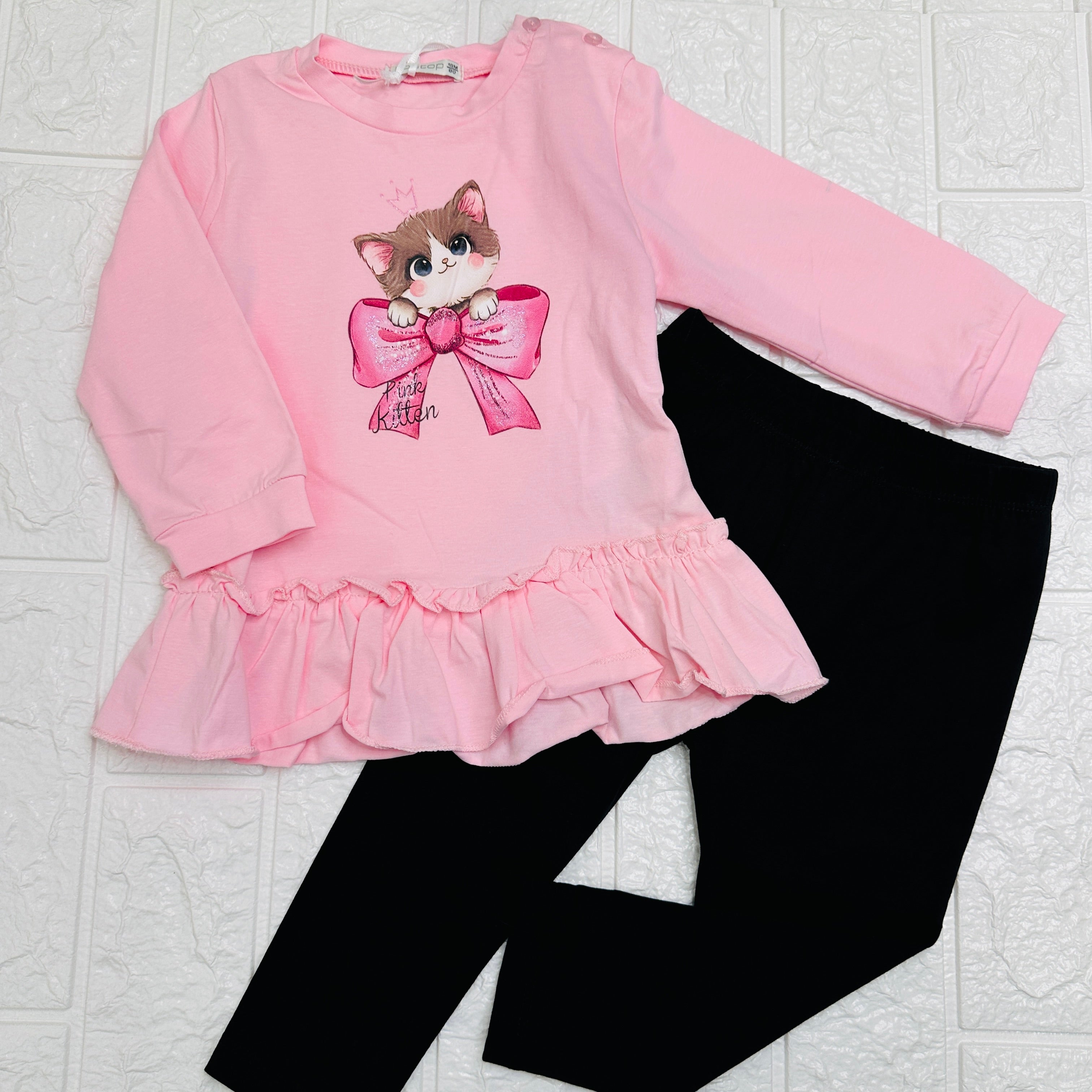 Maglia e leggings gattina rosa