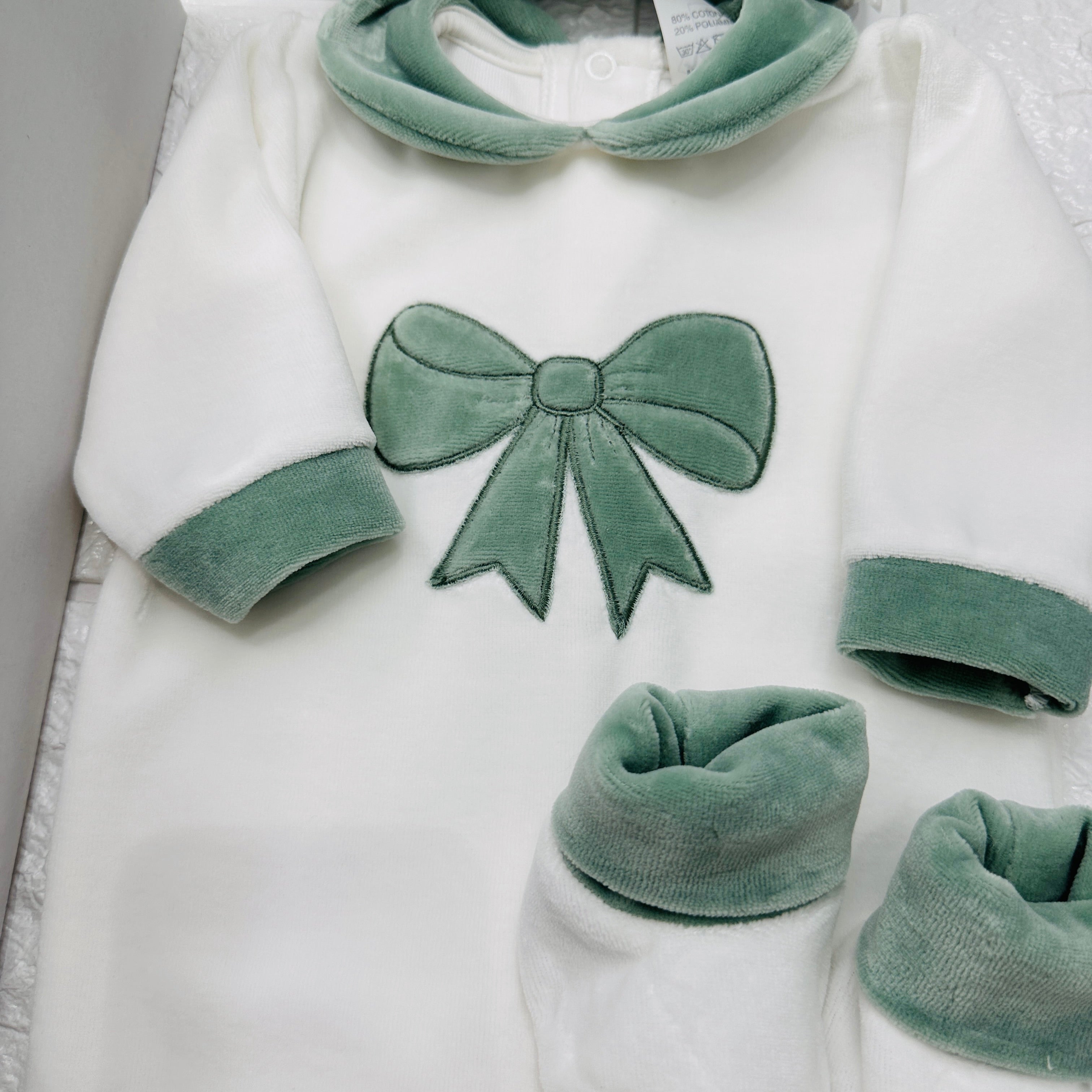Set nascita ciniglia fiocco verde