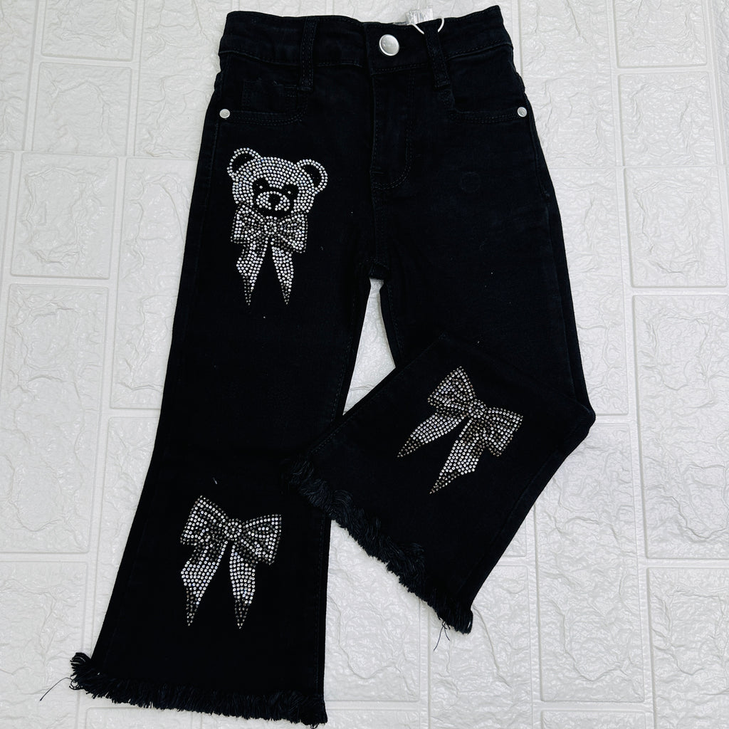 Jeans orsetto strass nero