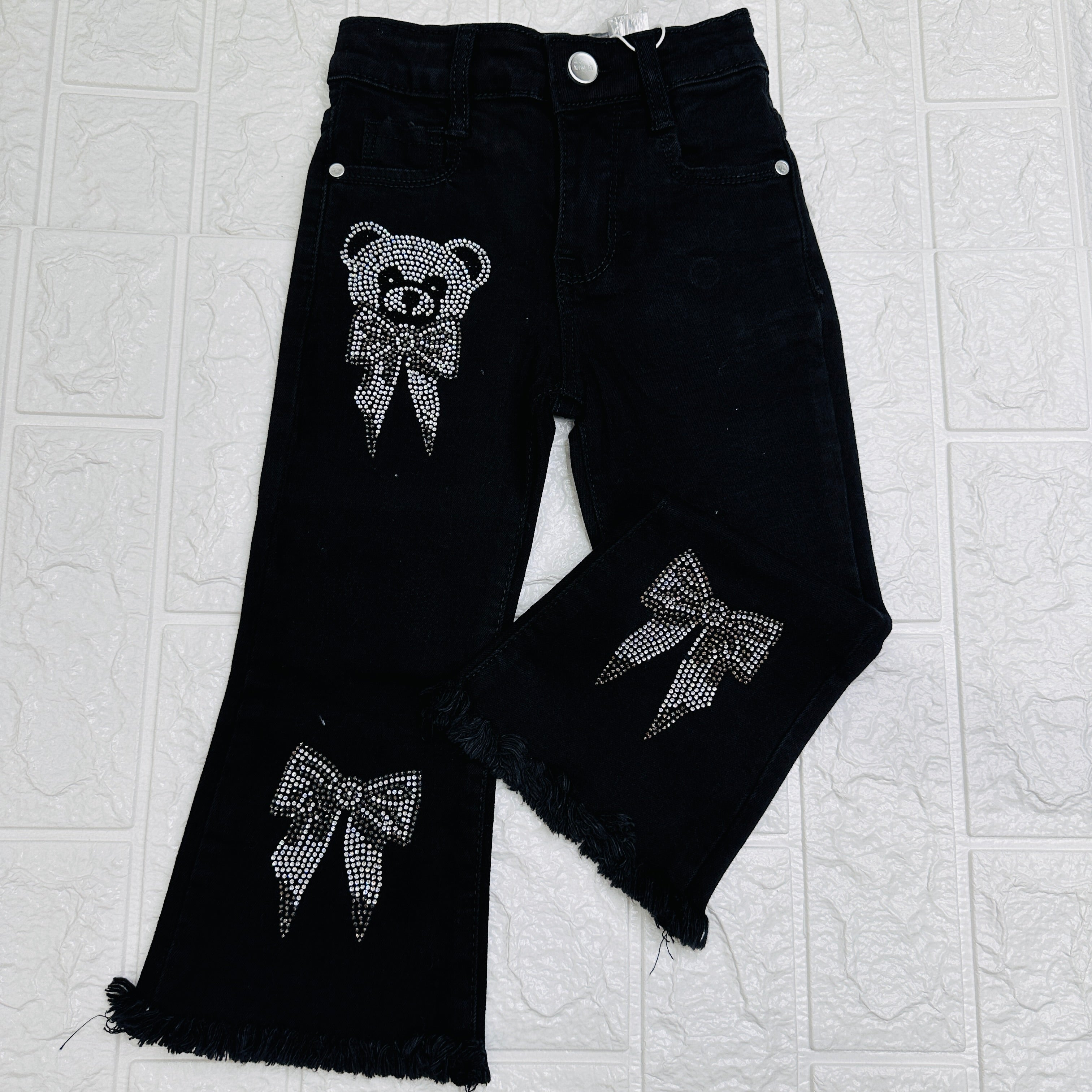 Jeans orsetto strass nero