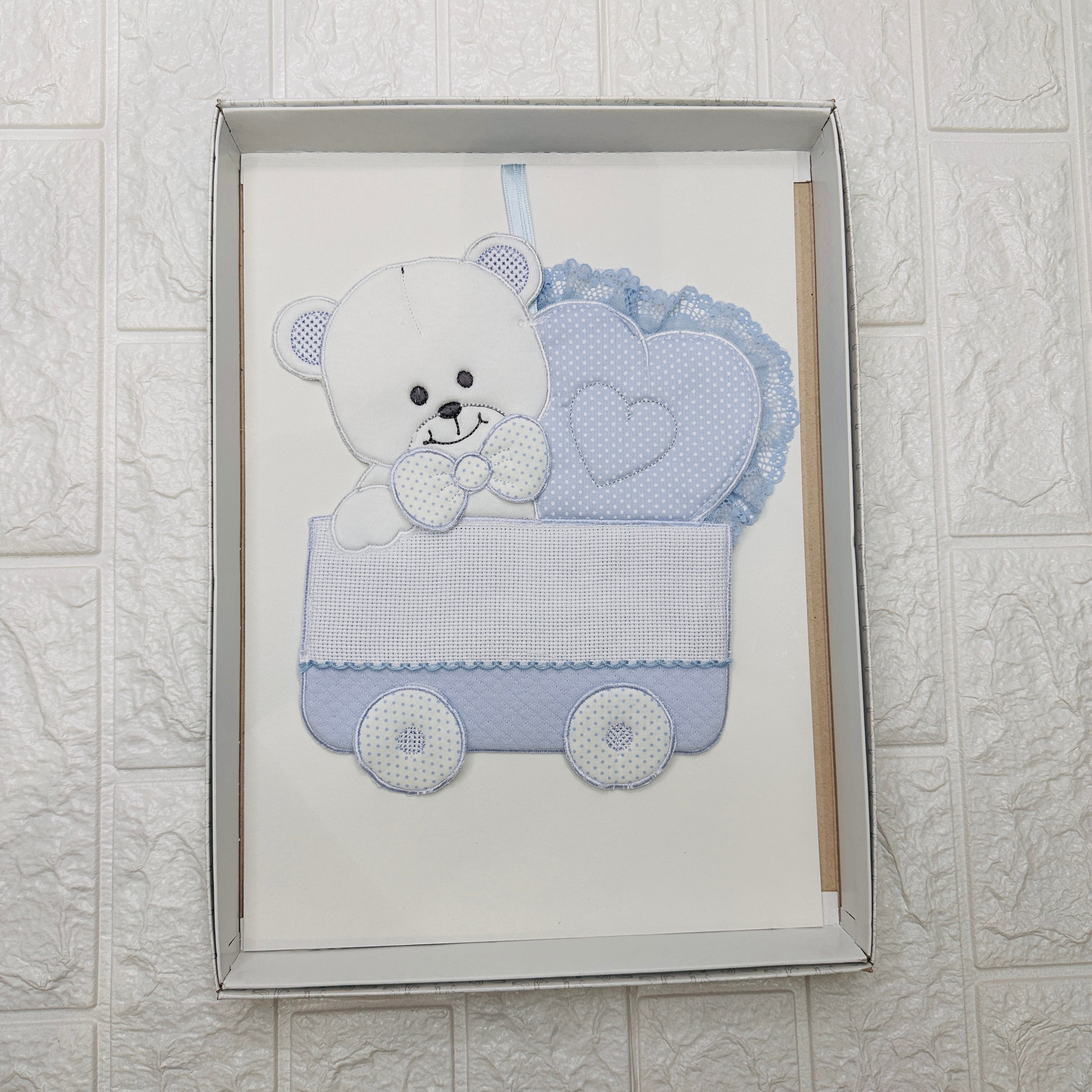 Fiocco nascita orso culla celeste dim 25x30