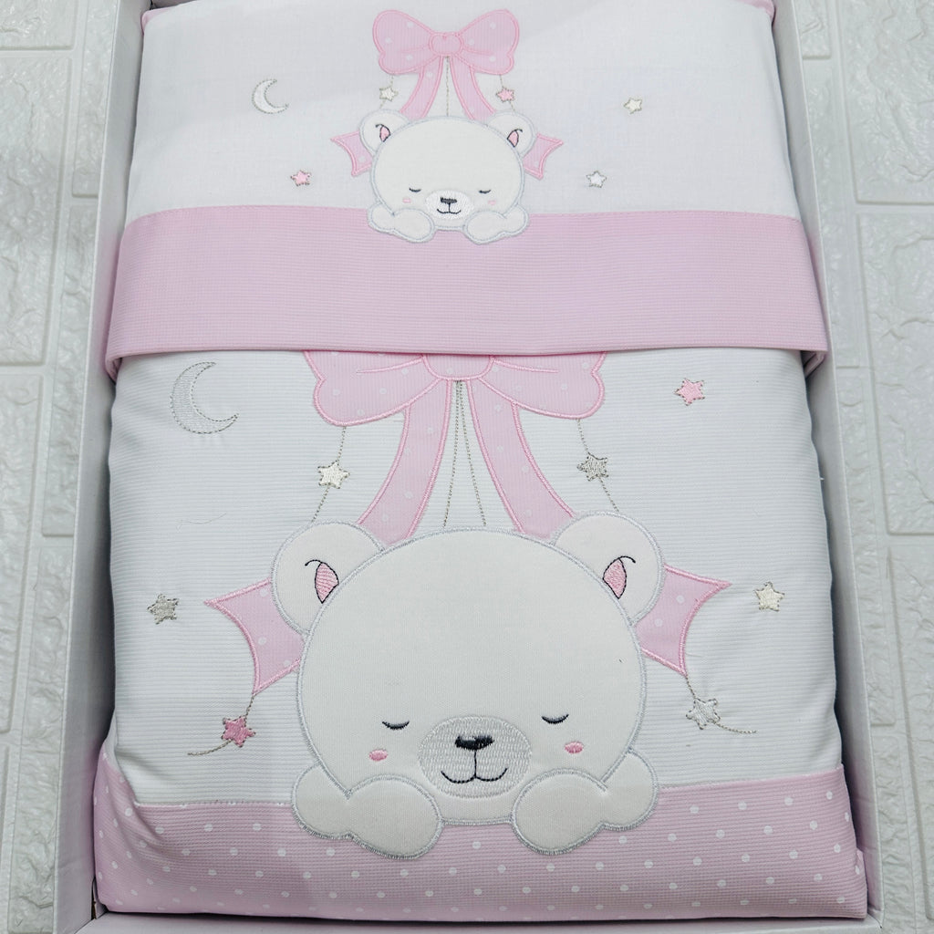 Set completo carrozzina Orsetto fiocco rosa
