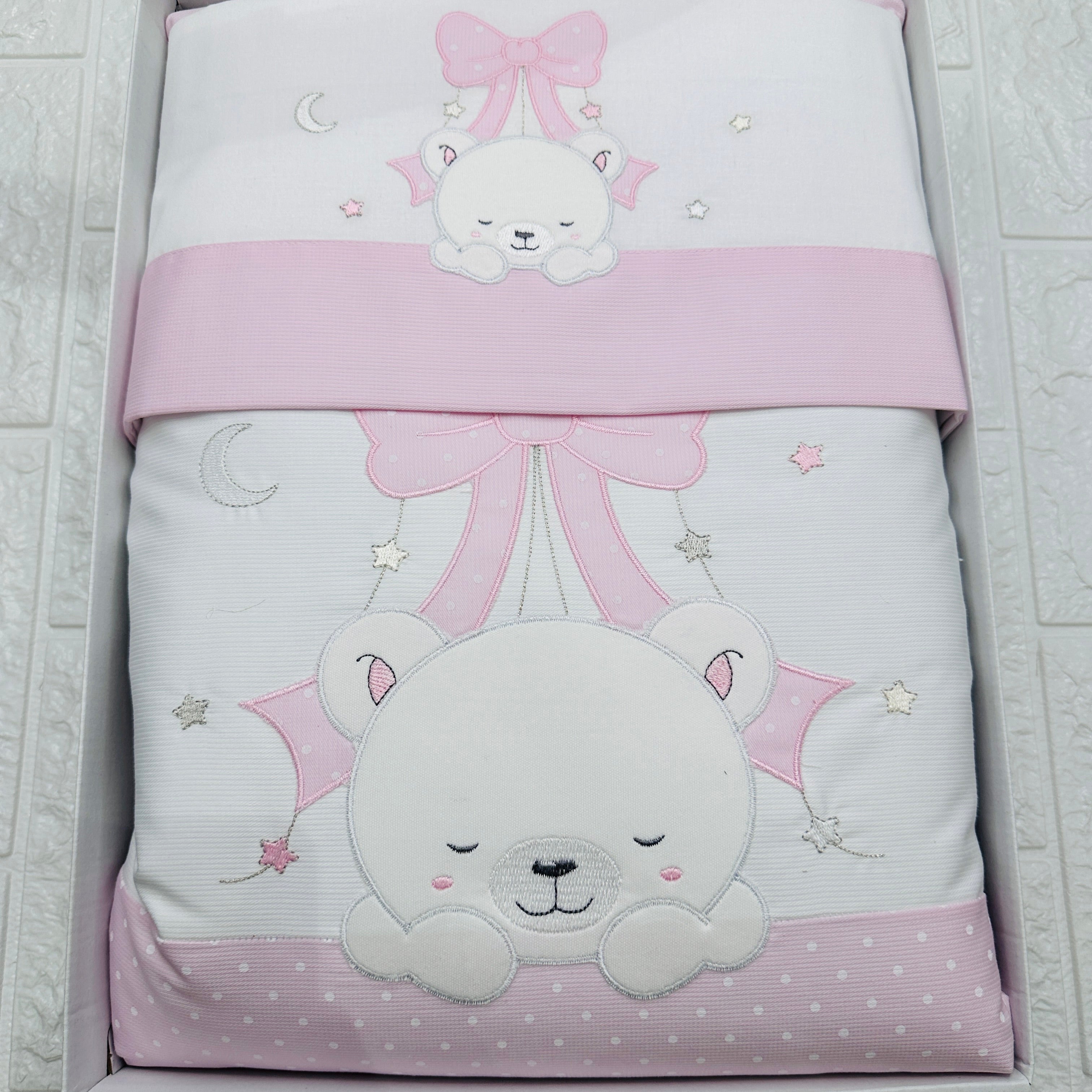 Set completo carrozzina Orsetto fiocco rosa