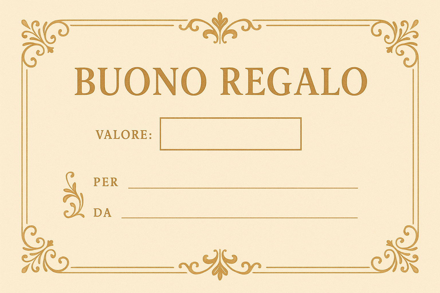 buono regalo, con il campo del valore vuoto da scrivere a mano 